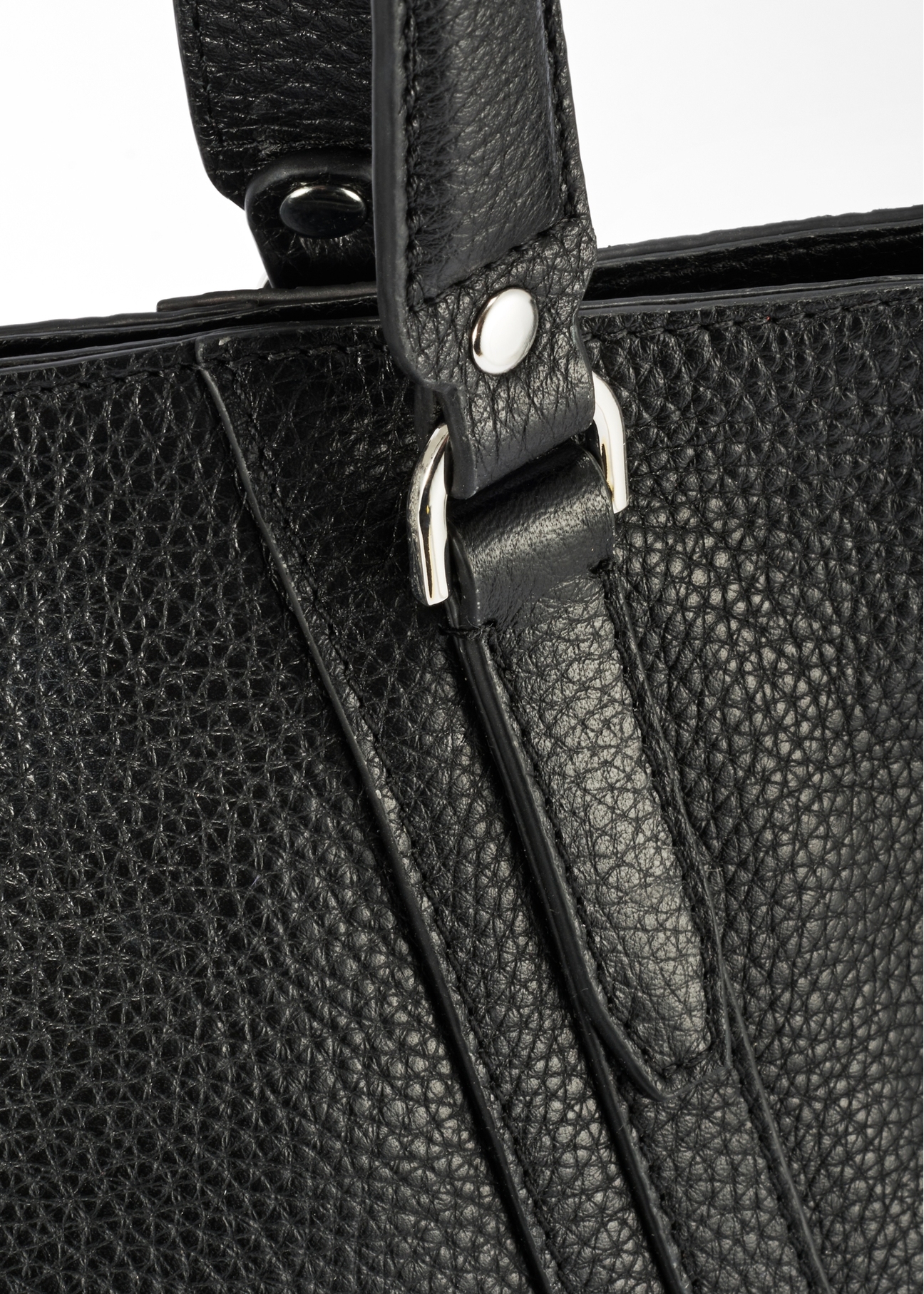 Black large leather women's handbag TORES-1124D-99(Z25), close-up of product detail, view on white background.