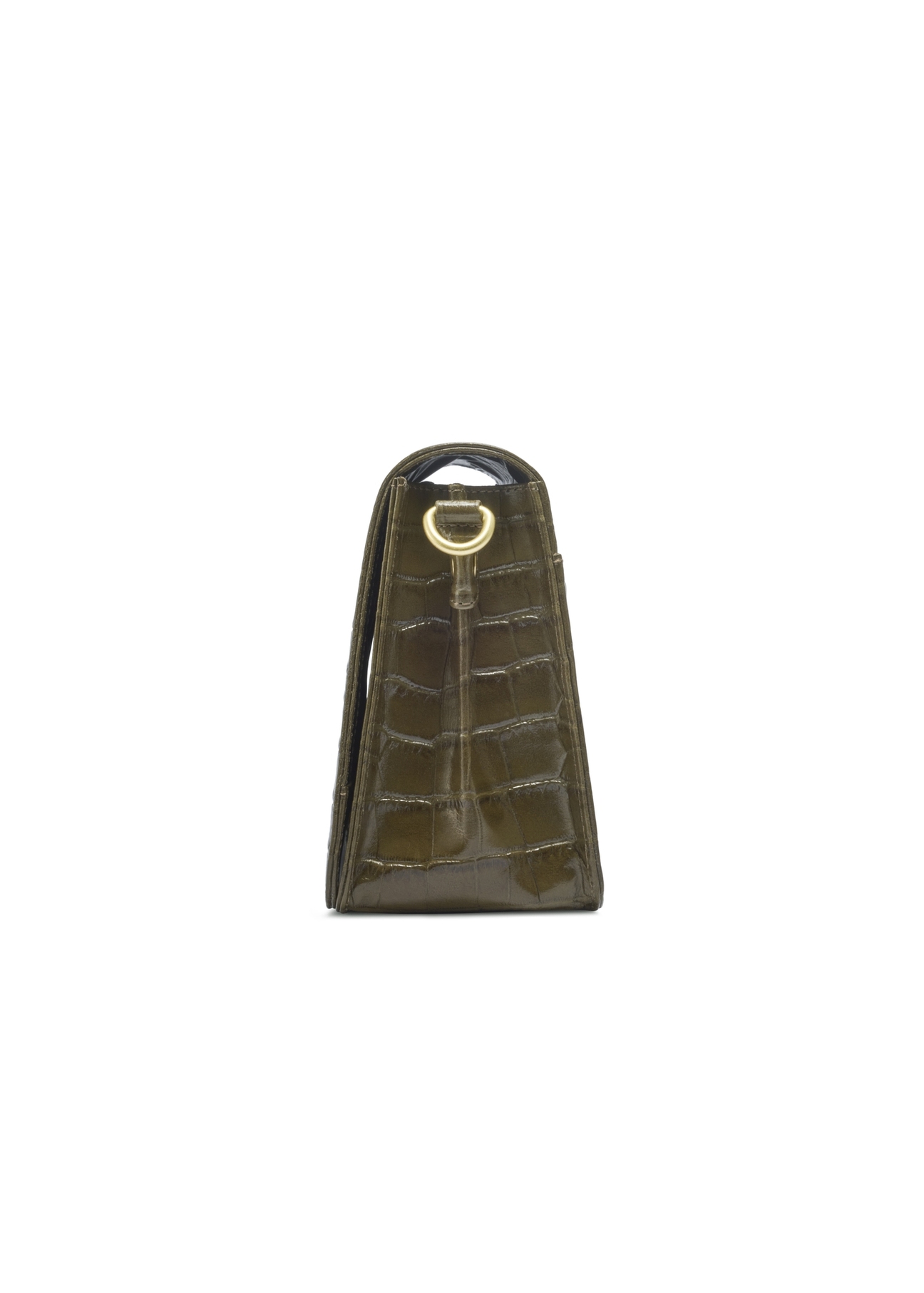 Women's leather croco handbag in khaki color TORES-1324-8D(Z26) - side view of the product, on a white background.