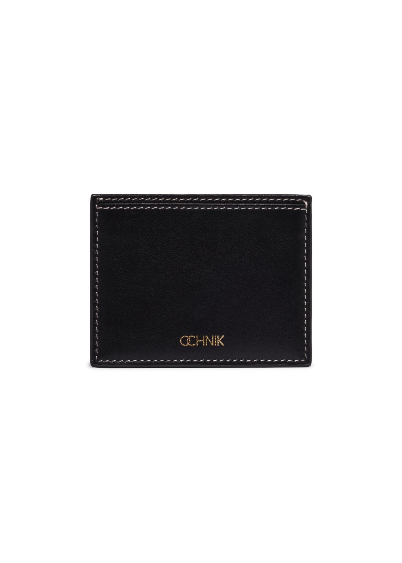 Black leather card case PORES-1005-99(Z26) - front product view, on white background.