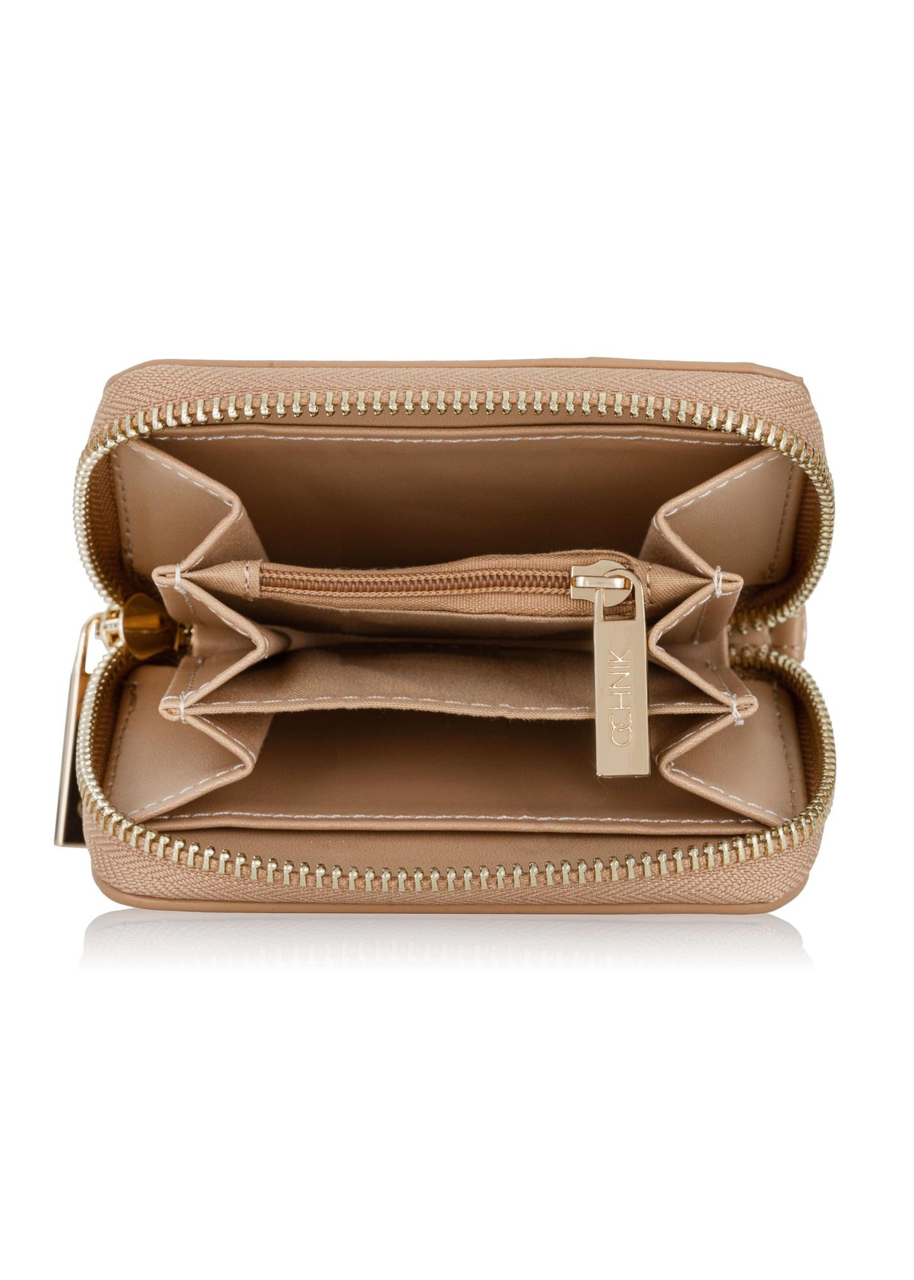 Women's small beige wallet with strap POREC-0319-81(W23)-05