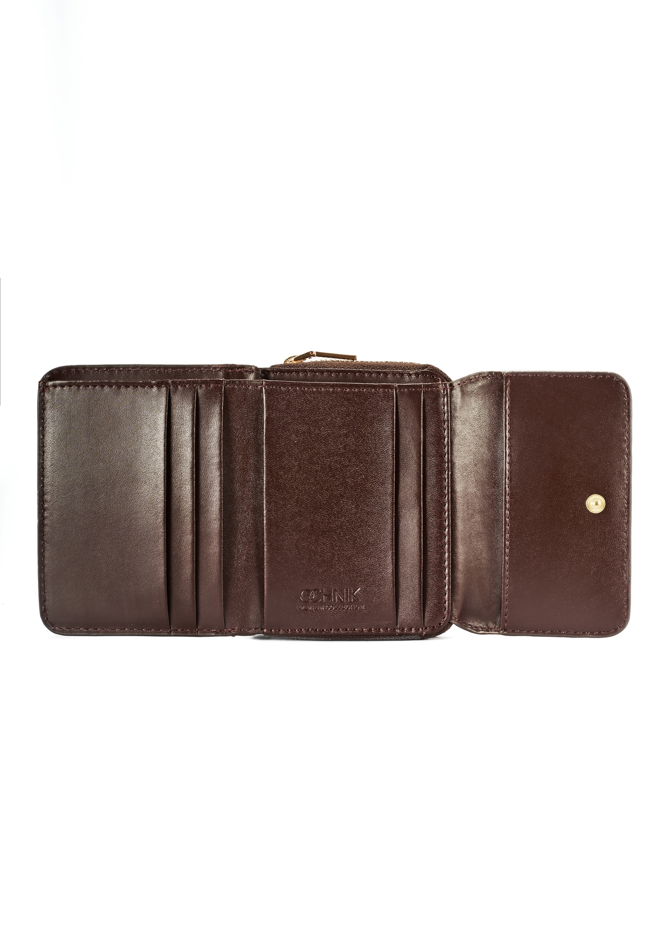 Brown women's croco wallet PORES-0953-89(W25) - top view of the open product on a white background.