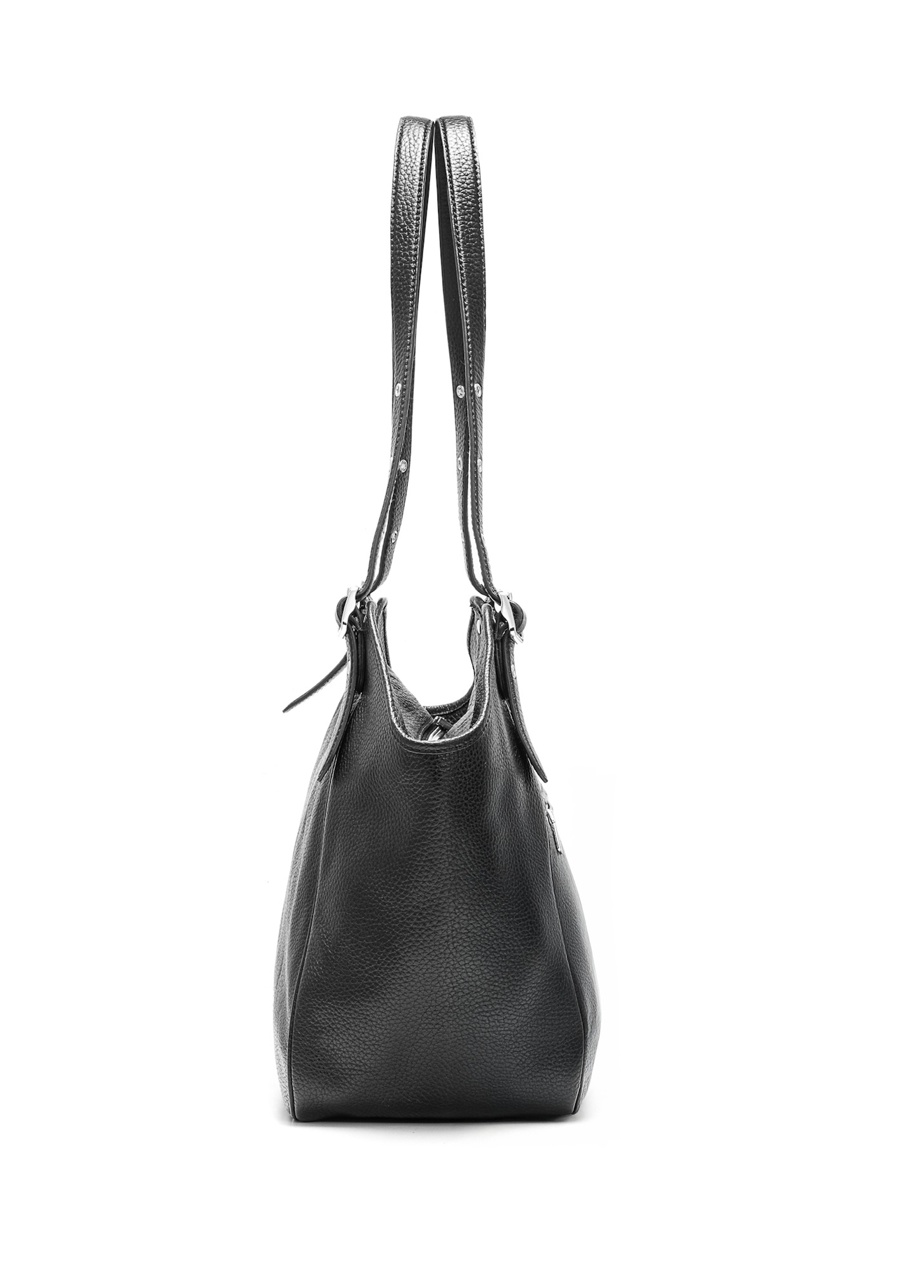 Black leather large women's handbag TORES-1042D-99(Z25), side view of the product on a white background.