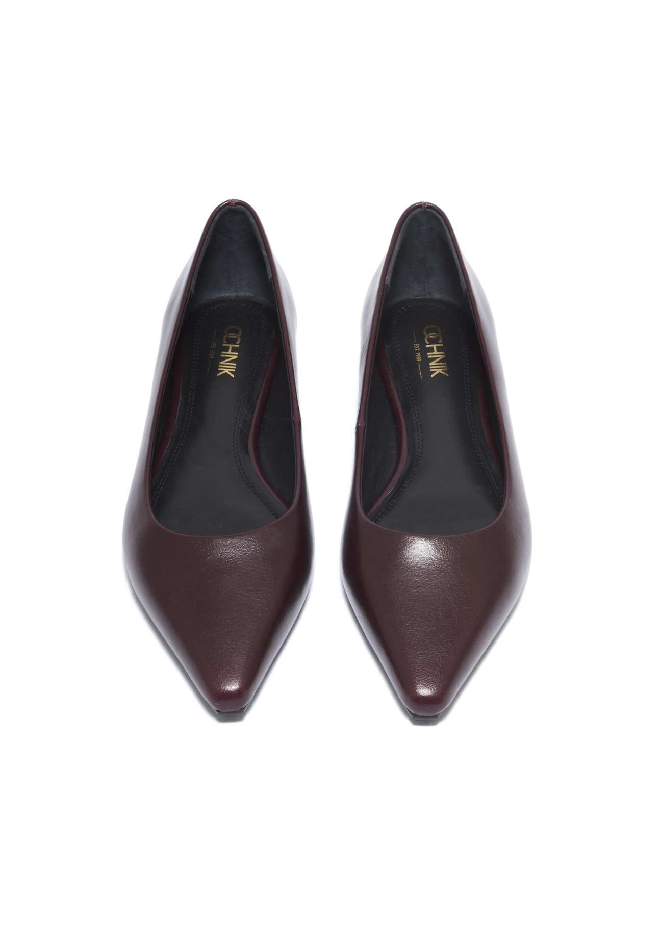 Women's leather burgundy ballet flats BUTYD-1308-4E(Z26), front product view on white background.
