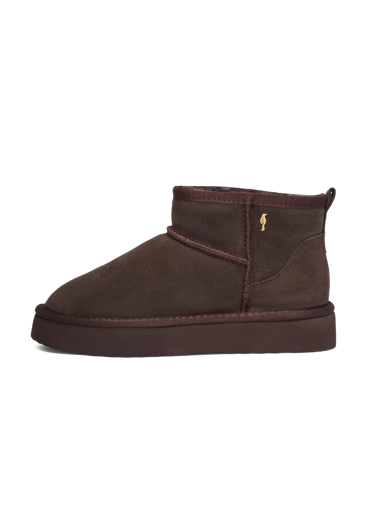 Dark brown short women's snow boots BUTYD-1138-1I(Z26), side view of the product on a white background.