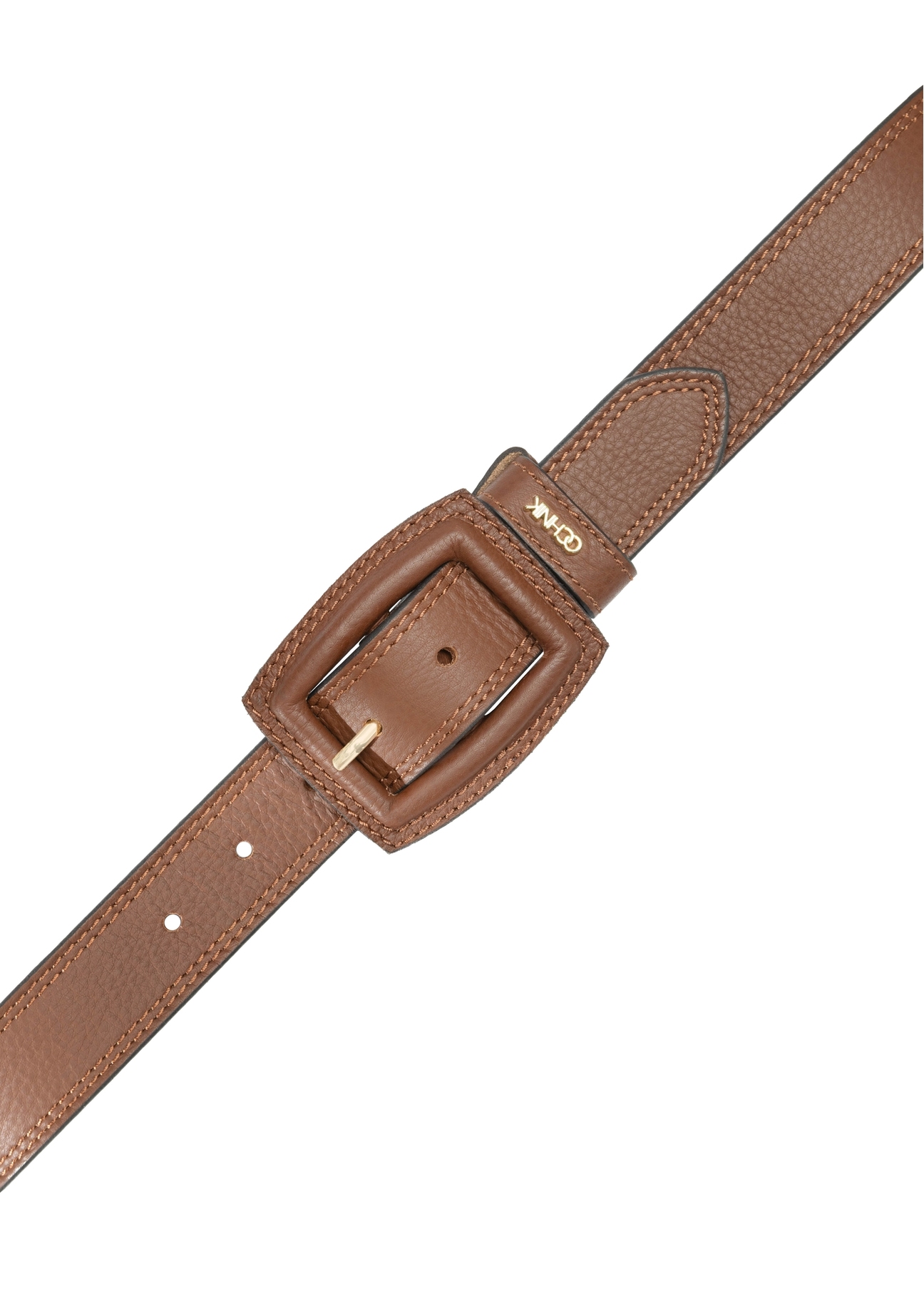 Brown leather women's belt PASDS-0272-1D(W26), top view of the product on a white background.