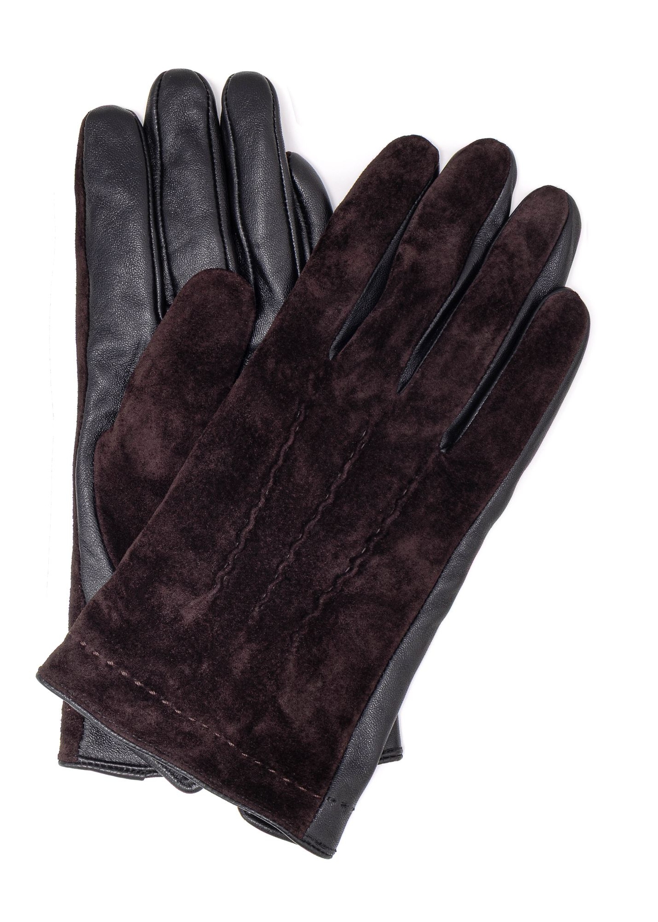 Brown insulated men's leather gloves REKMS-0075-90(Z25) - front product view on white background.