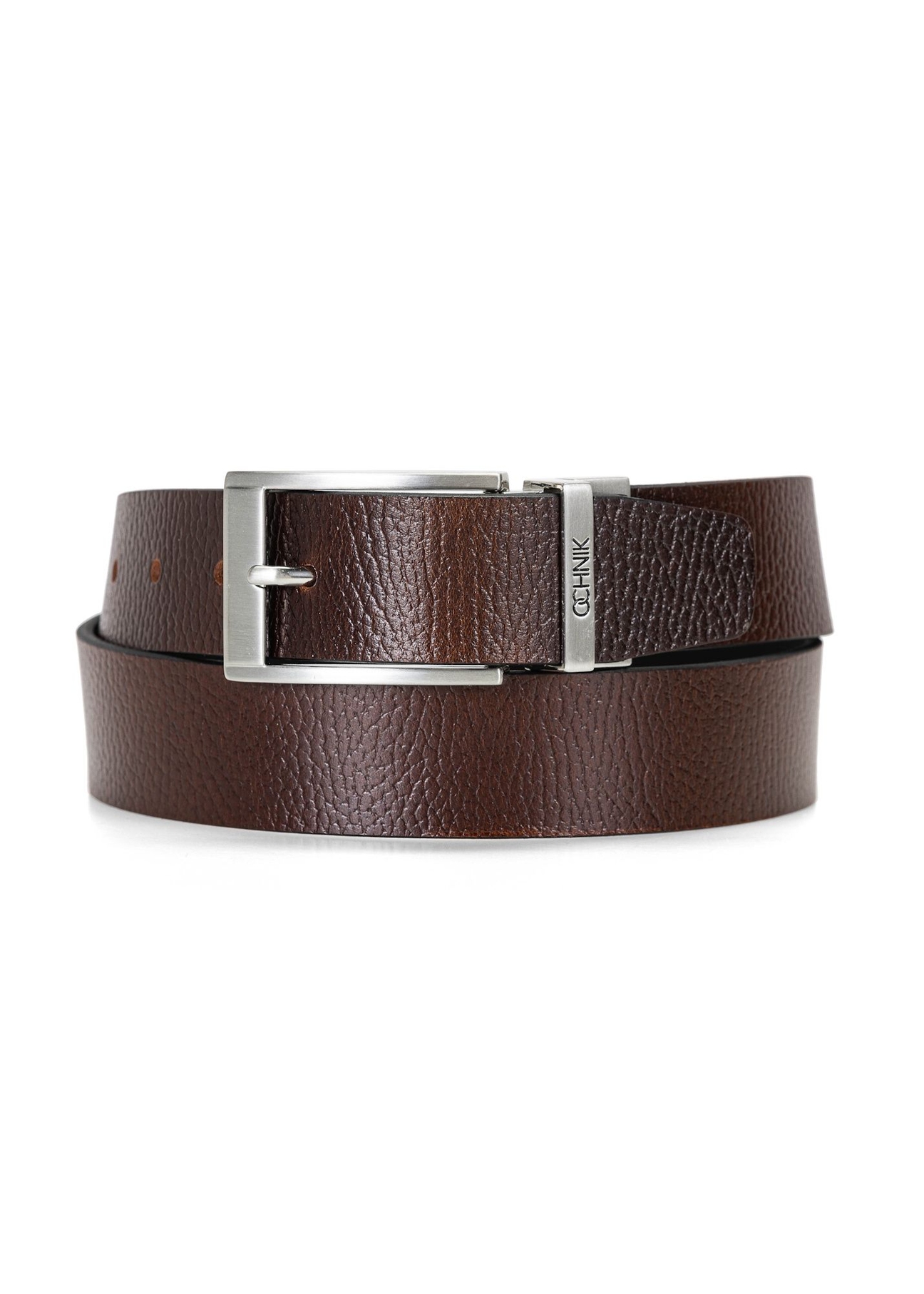 Men's brown leather belt PASMS-0167-9J(W26), front product view on white background.