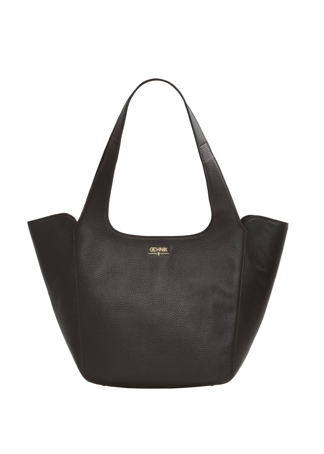 Dark brown leather women's shopper bag TORES-1340-1I(Z26), front view on a white background.