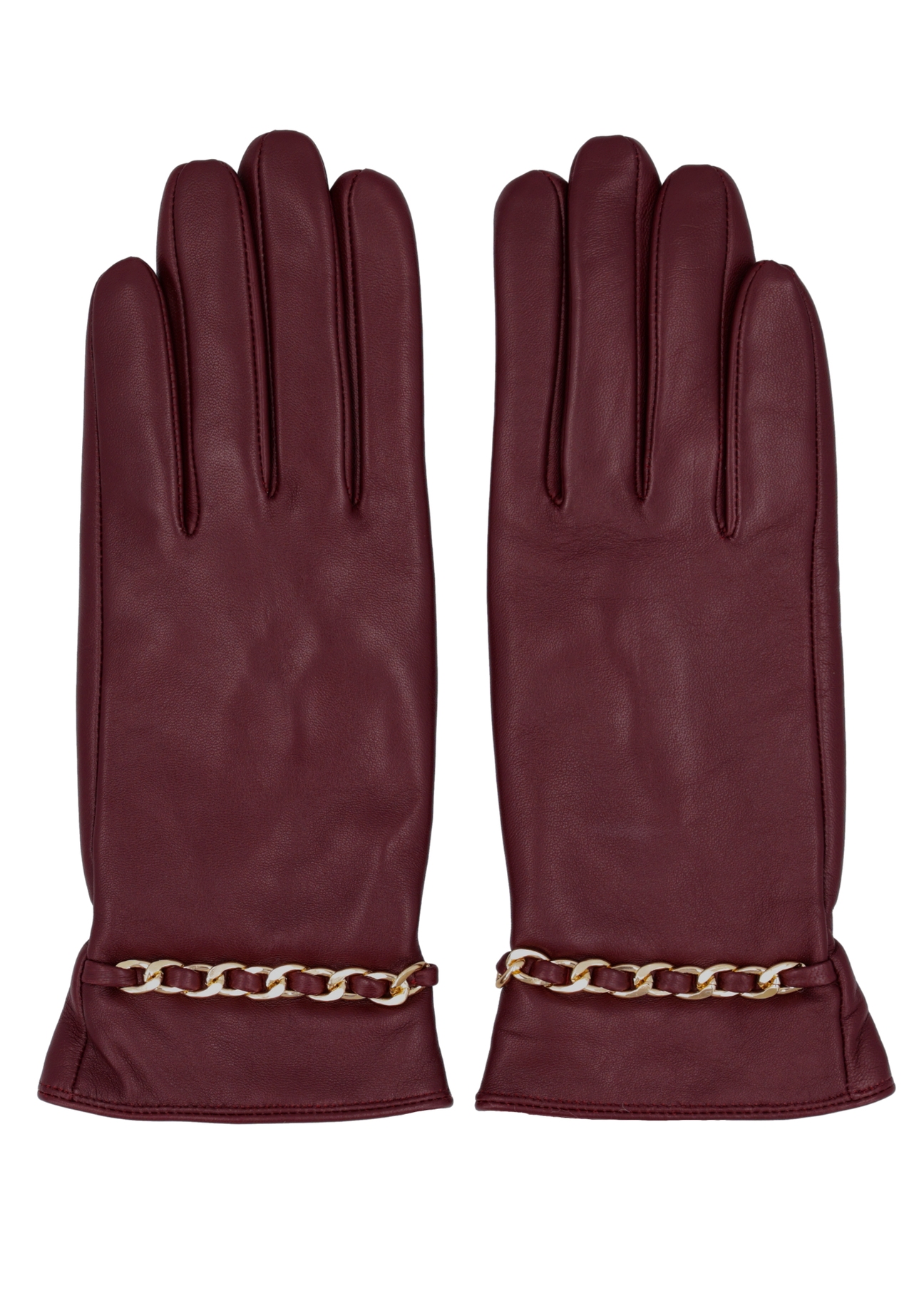 Burgundy women's leather gloves REKDS-0090-4D(Z26), front product view on white background.