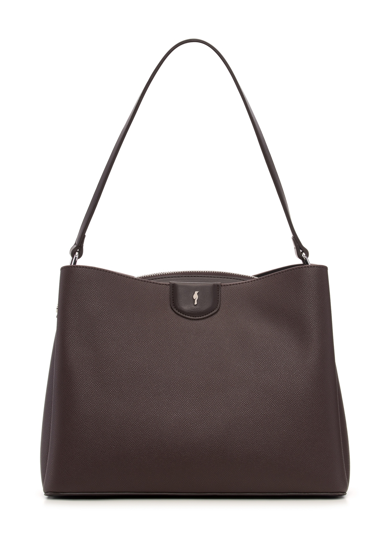 Brown women's shoulder bag TOREC-1297-1I(Z26), product view from the front on a white background.