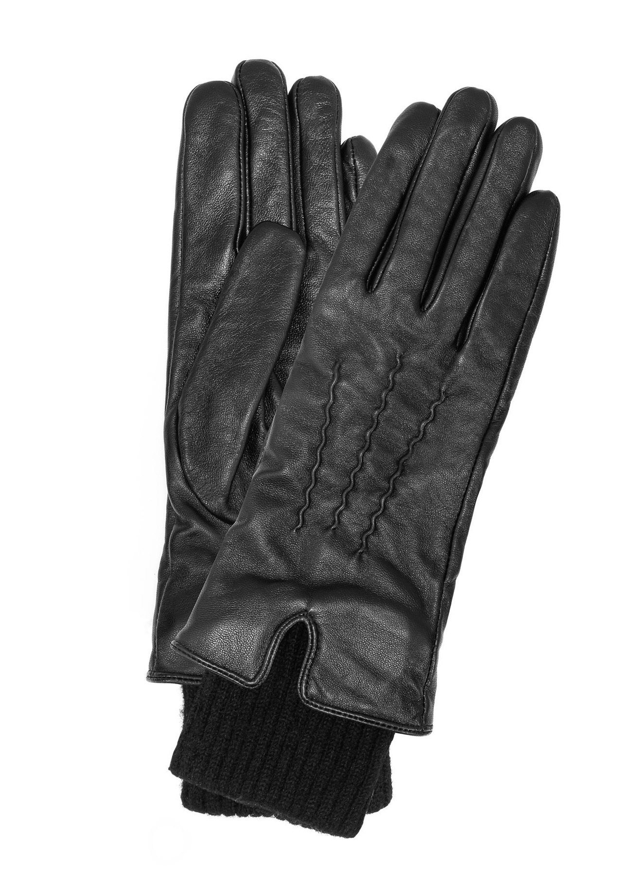 Black leather insulated women's gloves REKDS-0098-99(Z26) - front product view on white background.