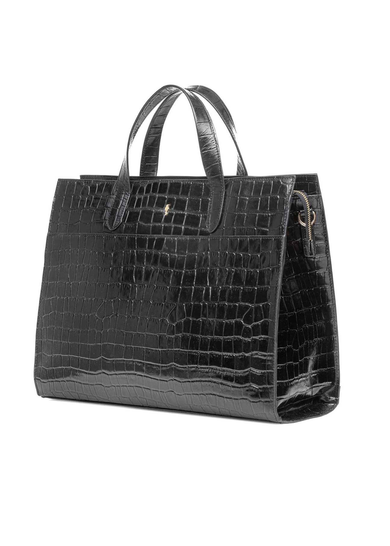 Black large croco leather handbag TORES-1132-9G(Z26) - diagonal product view, on a white background.