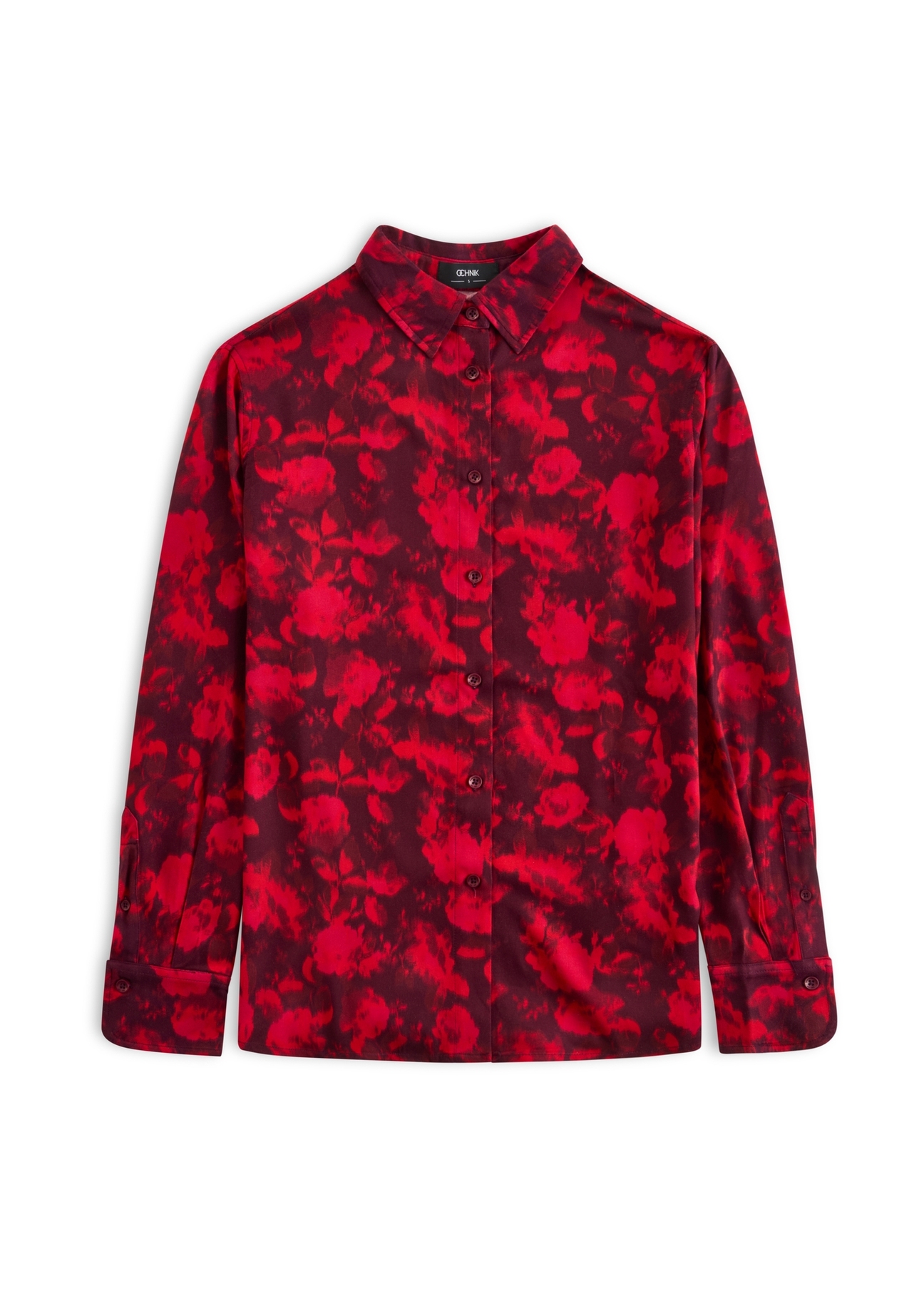 Women's burgundy floral shirt KOSDT-0173-49(Z25), front product view on white background.