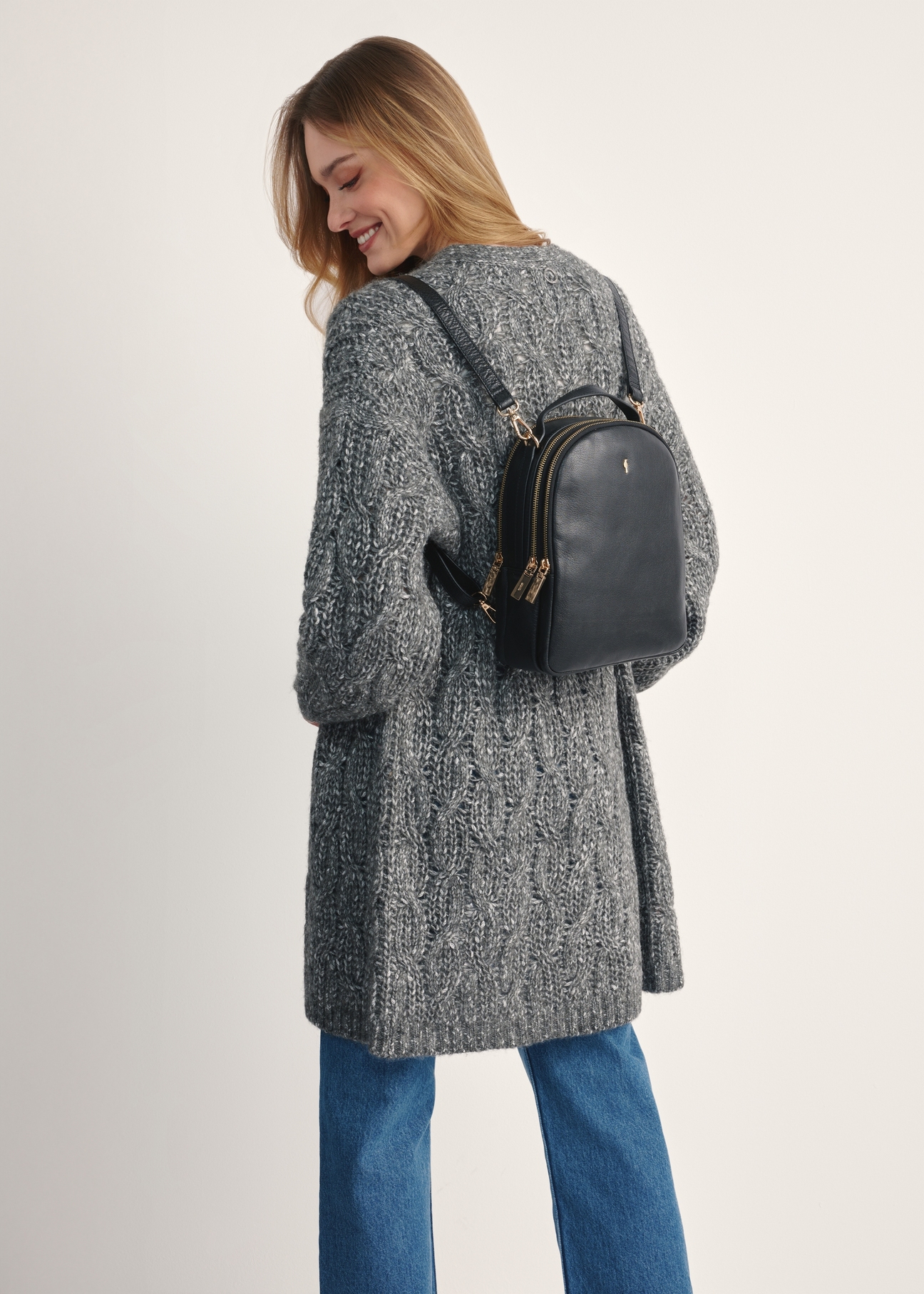 Black leather women's backpack TORES-1048A-99(Z25)