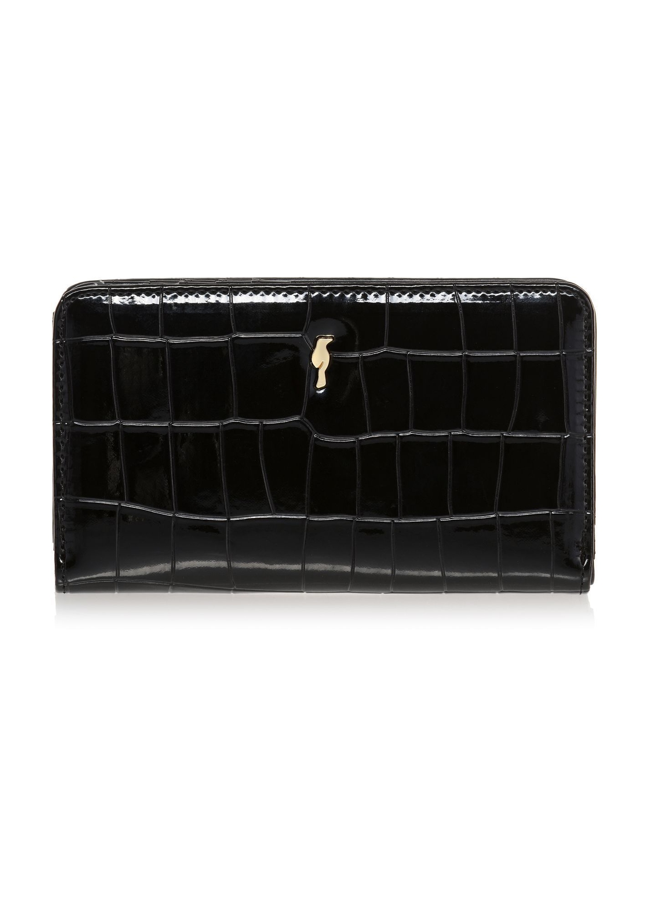Black croco women's wallet POREC-0353A-9G(Z26) front product view on white background.