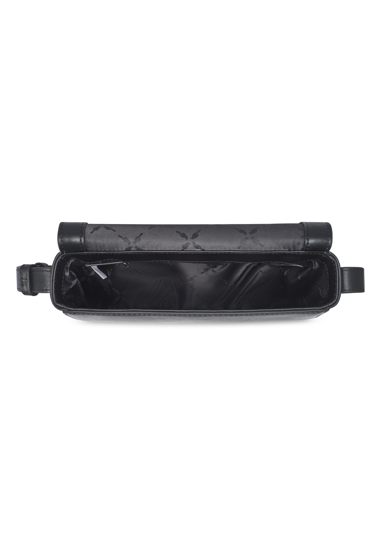 Women's black leather messenger bag TORES-1352-99(Z26). Top view on white background.