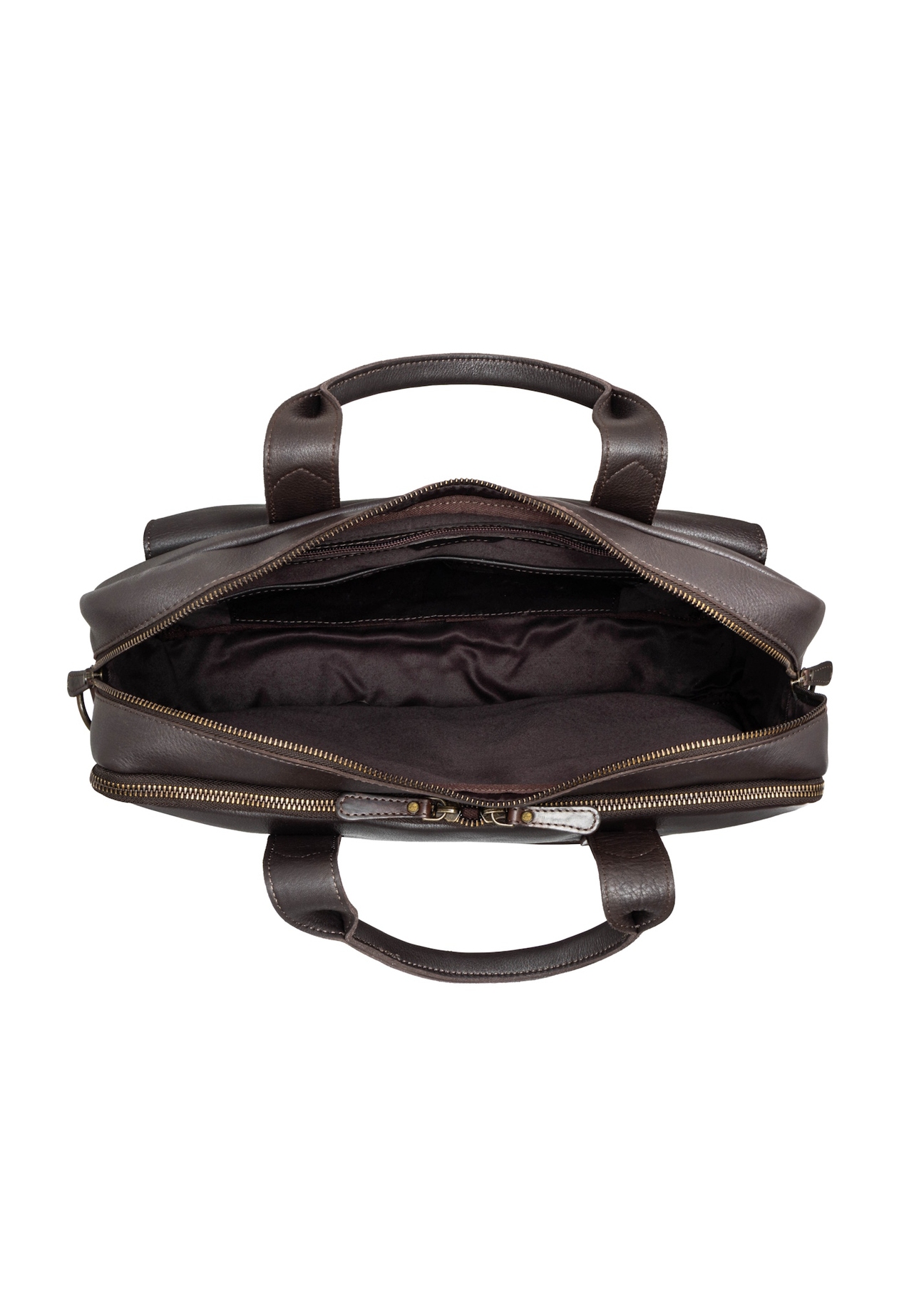 Brown leather men's laptop bag TORMS-0522-1H(Z26), product view inside on white background.