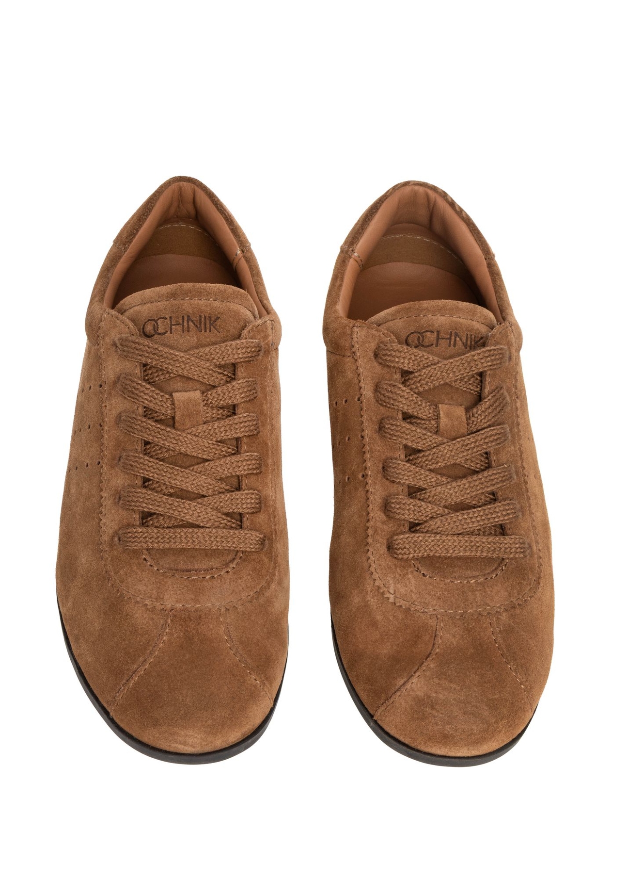Cognac suede women's sneakers BUTYD-1293-1F(Z26) - product view from above, on a white background.