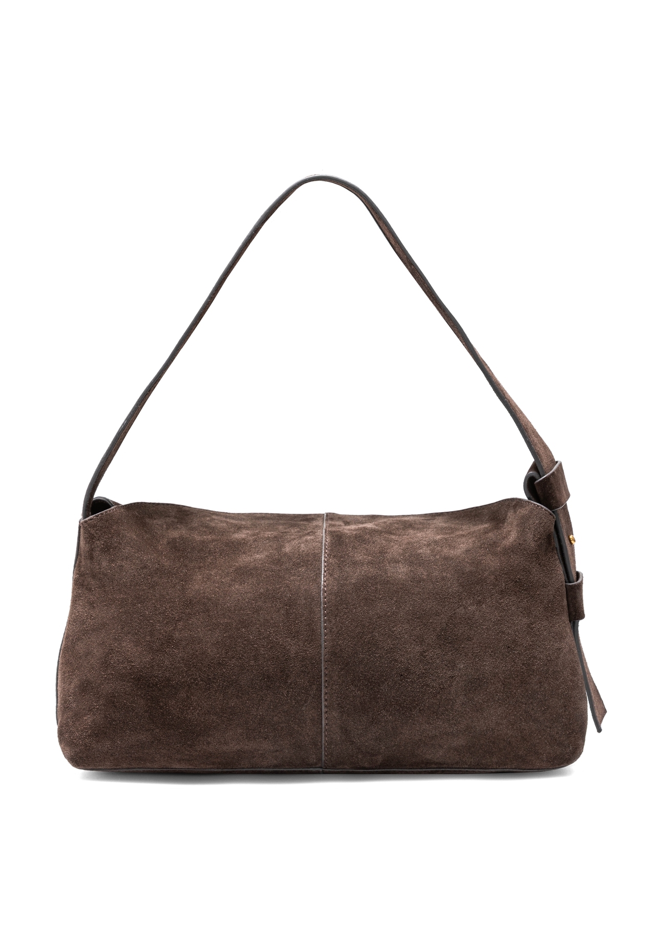 Dark brown suede handbag TORES-1186-89(Z25), product view from the back on a white background.