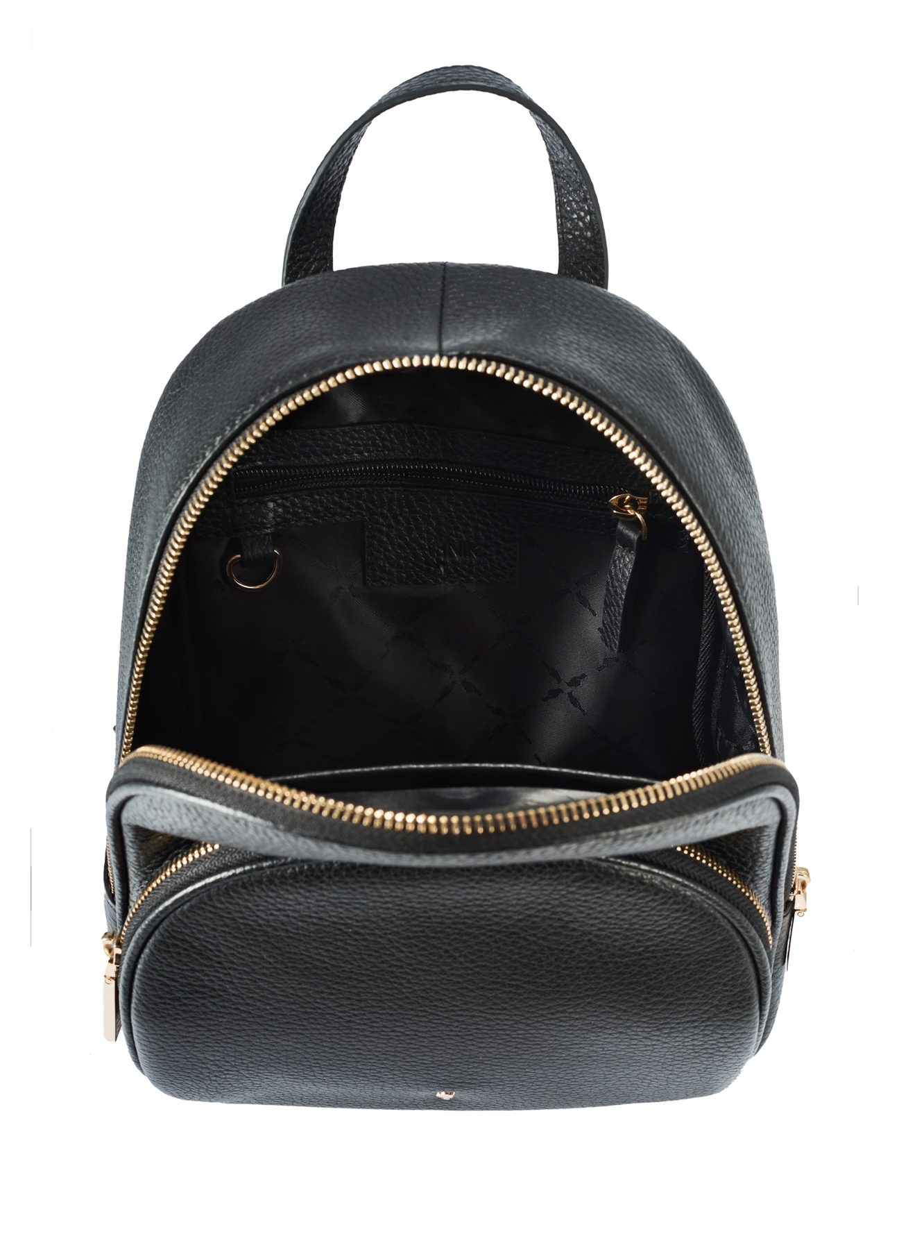 Black leather women's backpack TORES-1123D-99(Z25), view of the center of the product on a white background.
