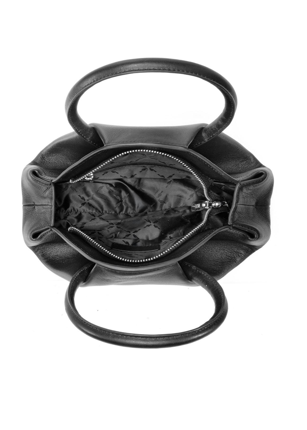 Black mini top handle bag TORES-1203-99(Z25), view of the inside of the product on a white background.