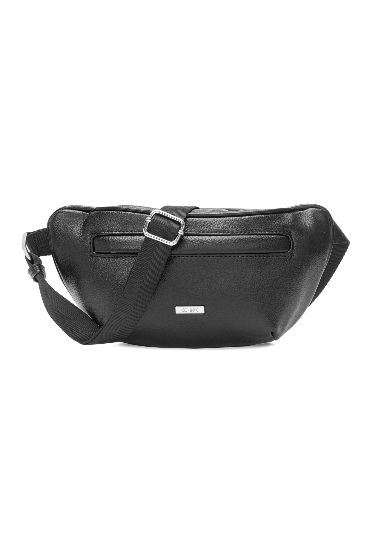 Black women's imitation leather waist bag TOREC-1194-99(W26), front product view on white background.