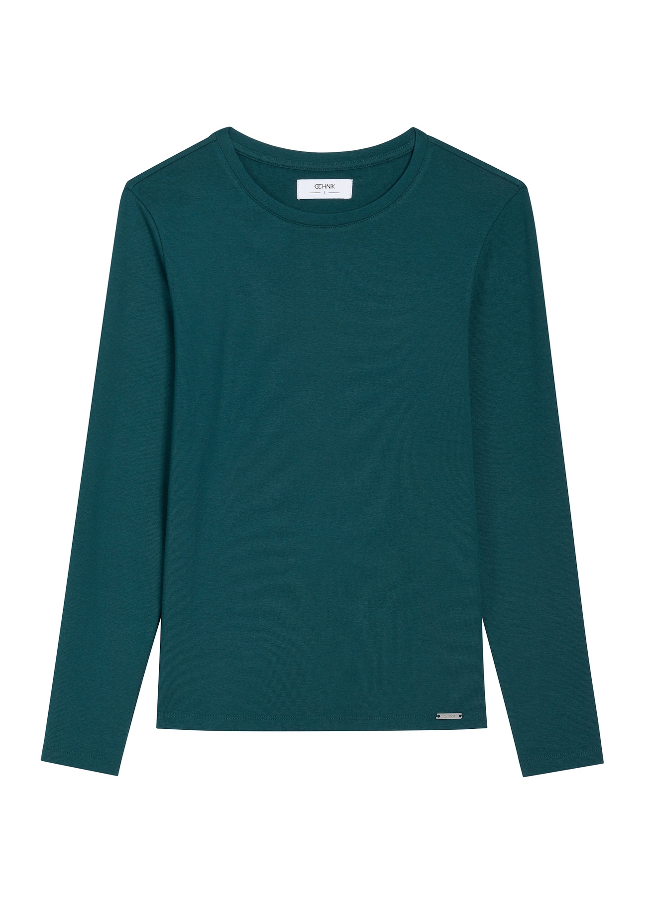 Turquoise women's long sleeve blouse LSLDT-0057-7F(Z26), front product view on white background.