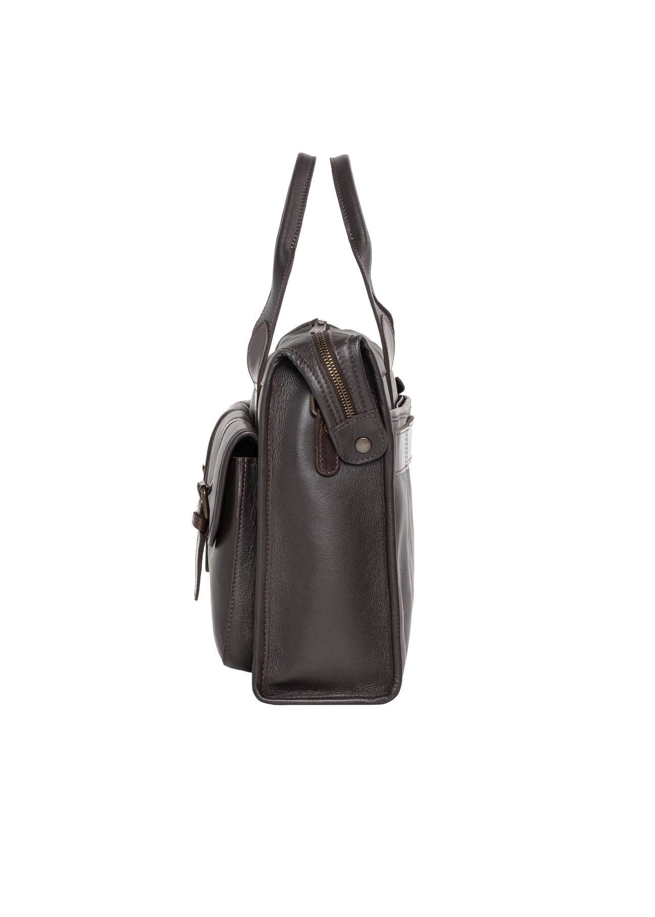 Brown leather men's briefcase TORMS-0521-1H(Z26), side product view on white background.