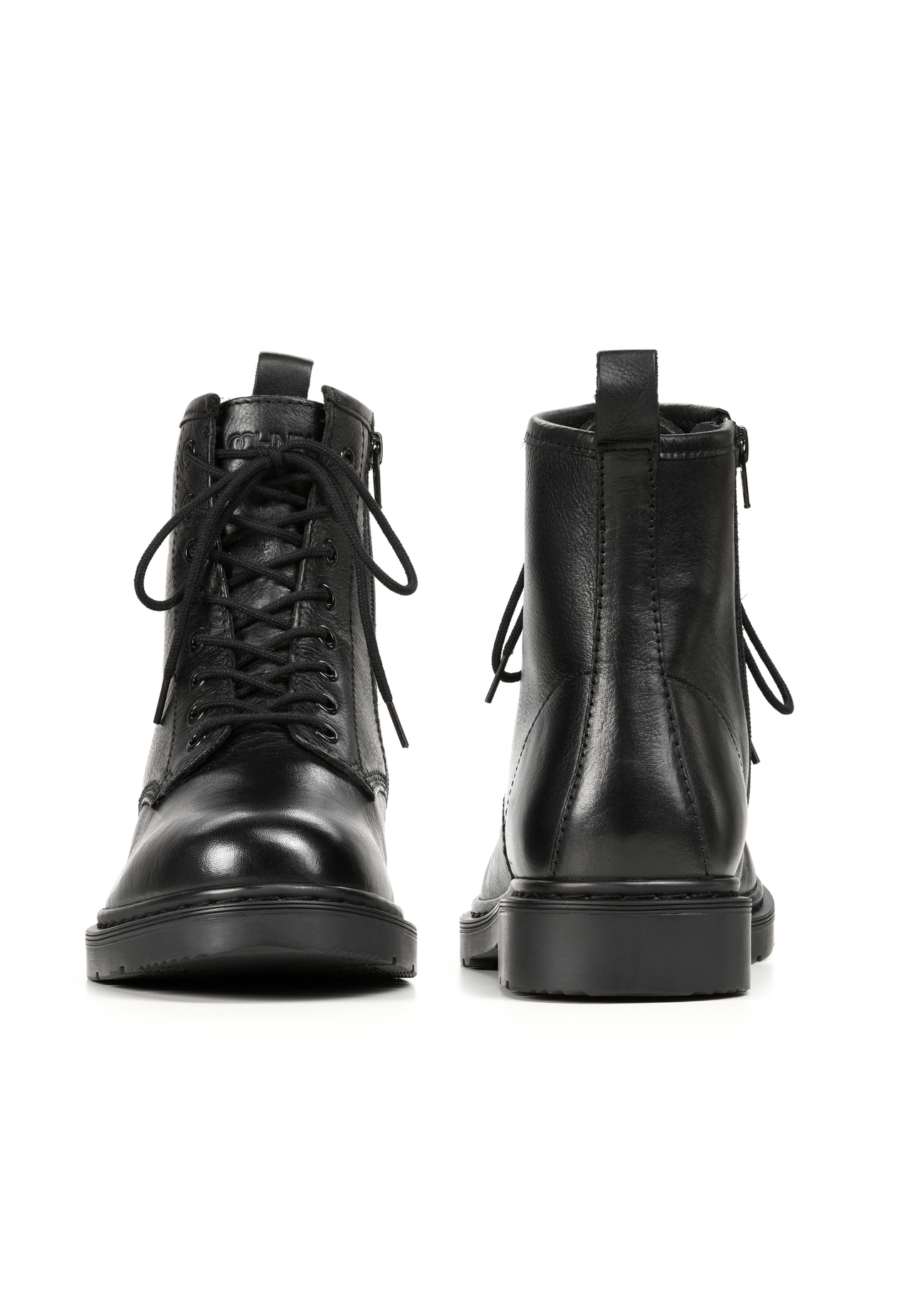 Men's black leather ankle boots BUTYM-0517-99(Z25), front and back product view on white background.