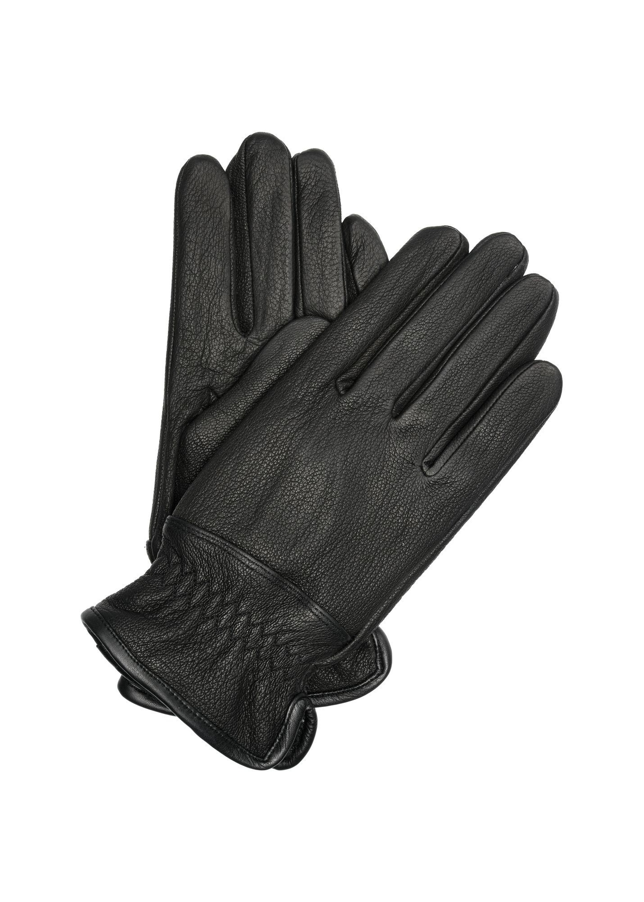 Men's black leather gloves REKMS-0078A-99(Z25), front product view on white background.