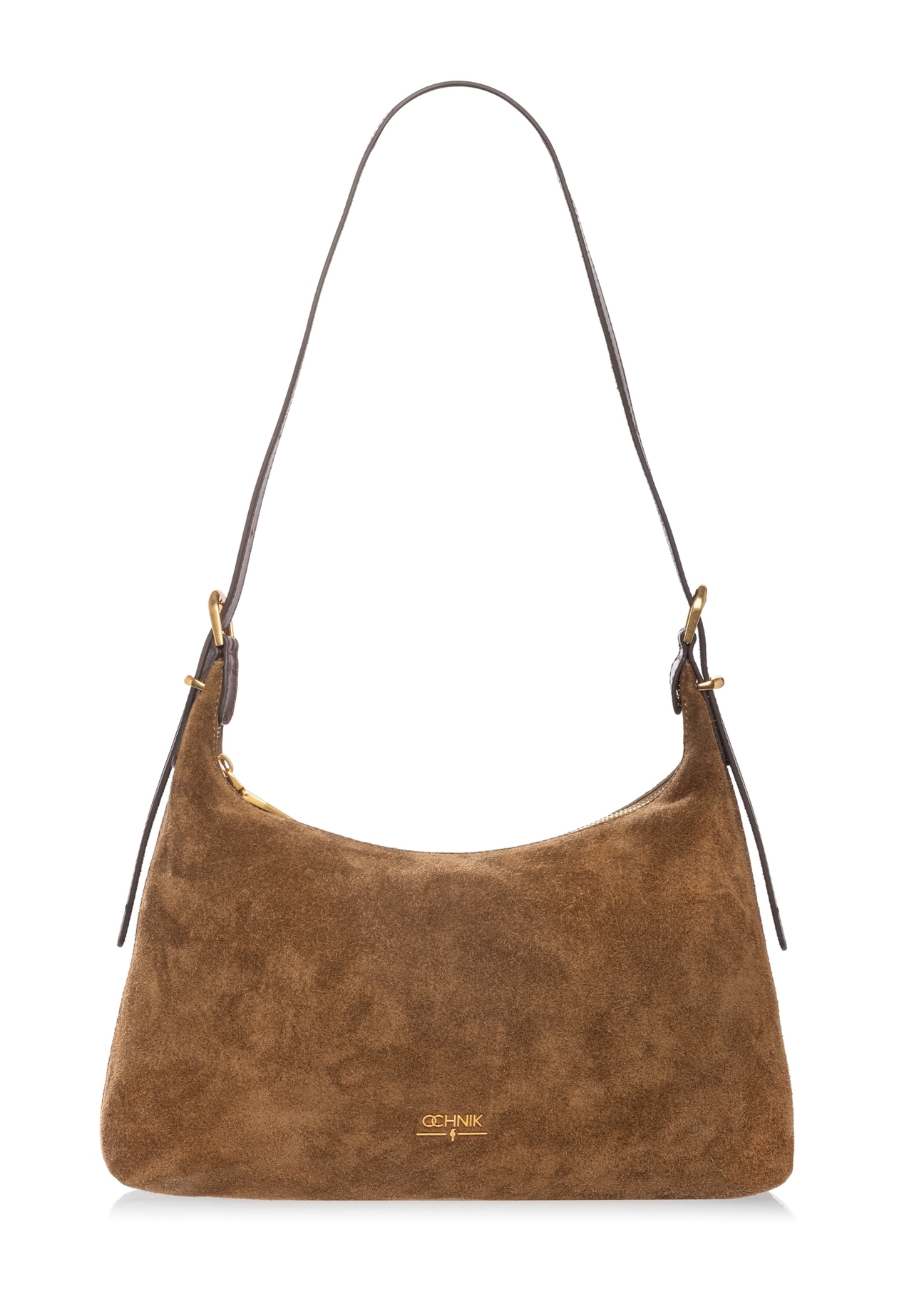 Women's suede handbag in camel color TORES-1303-1D(W26), front product view on white background.