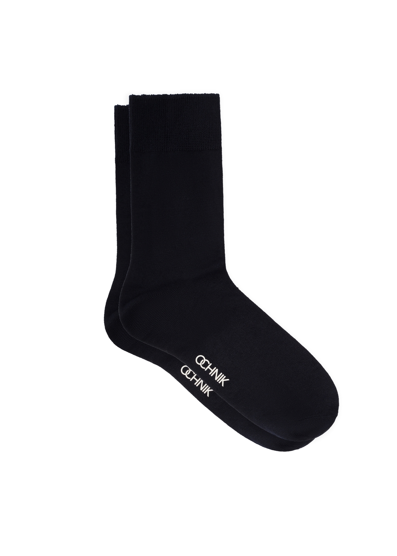 Navy blue men's long socks SKAMT-0202-7E(W26), side product view on white background.