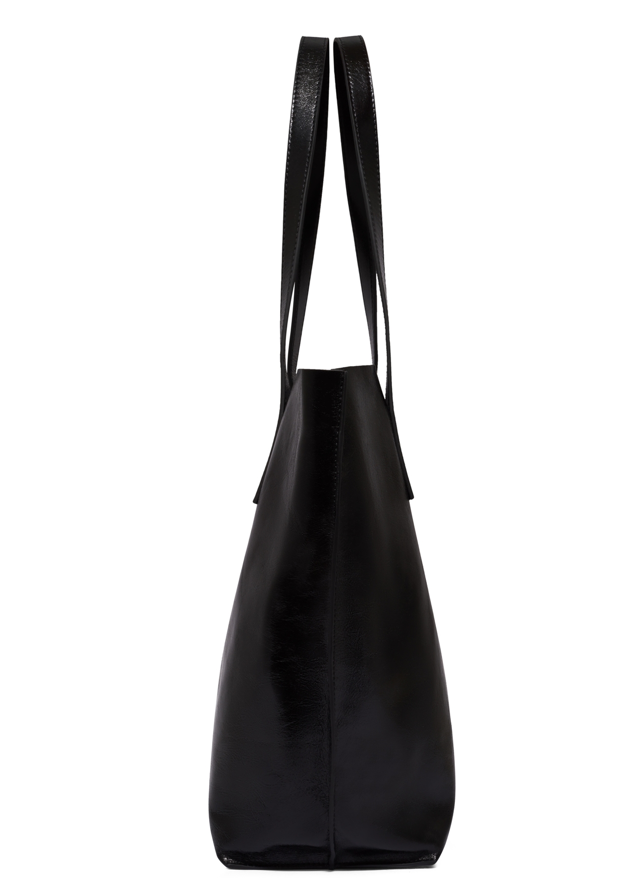 Large black women's shoulder bag with glossy finish TORES-1368-9F(Z26), side view of the product on a white background.