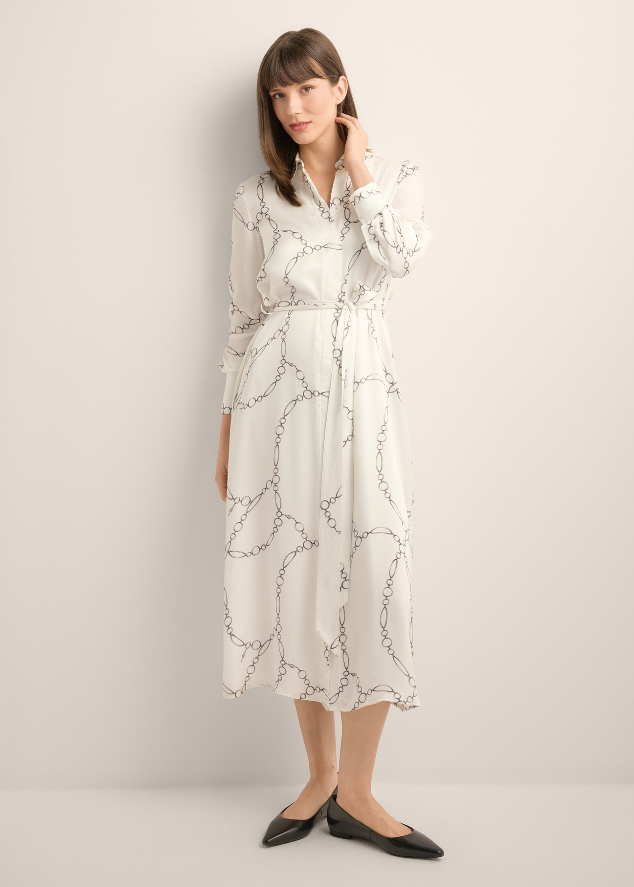 White long viscose dress SUKDT-0285-0P(Z26), product view from the front on the model, the whole silhouette is visible.