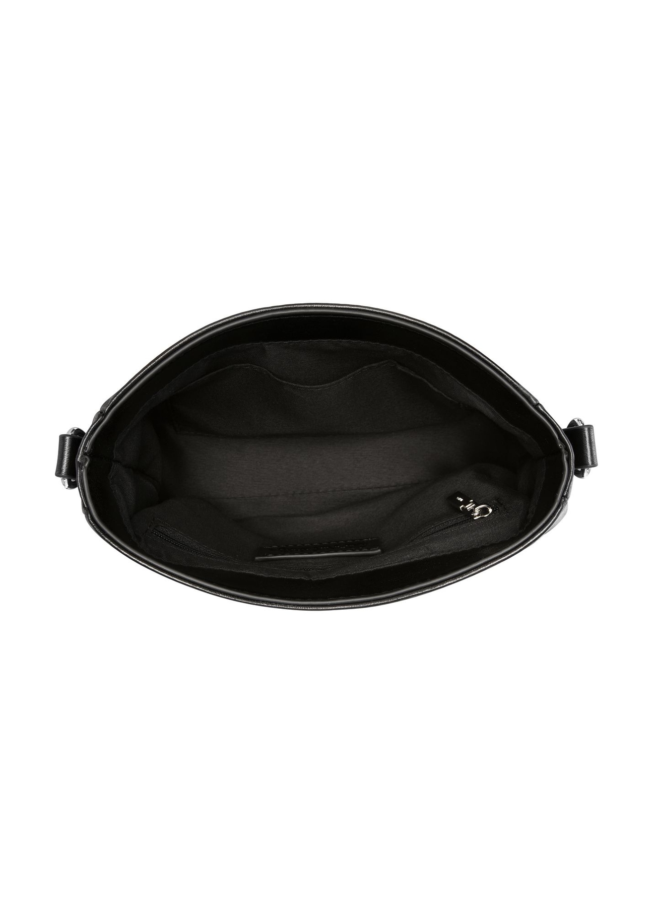 Small black women's handbag with gloss TOREC-1249-99(Z26), view of the inside of the product on a white background.