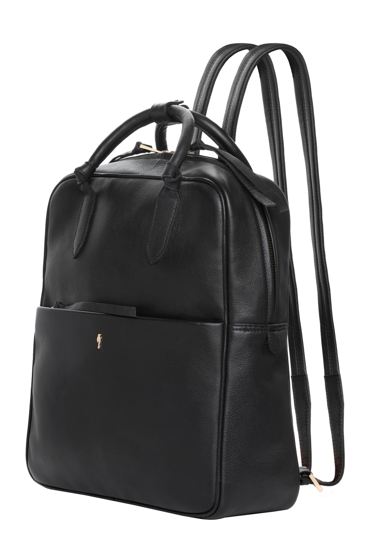 Black leather women's backpack TORES-1313-99(Z26). Side view, diagonal, on a white background.