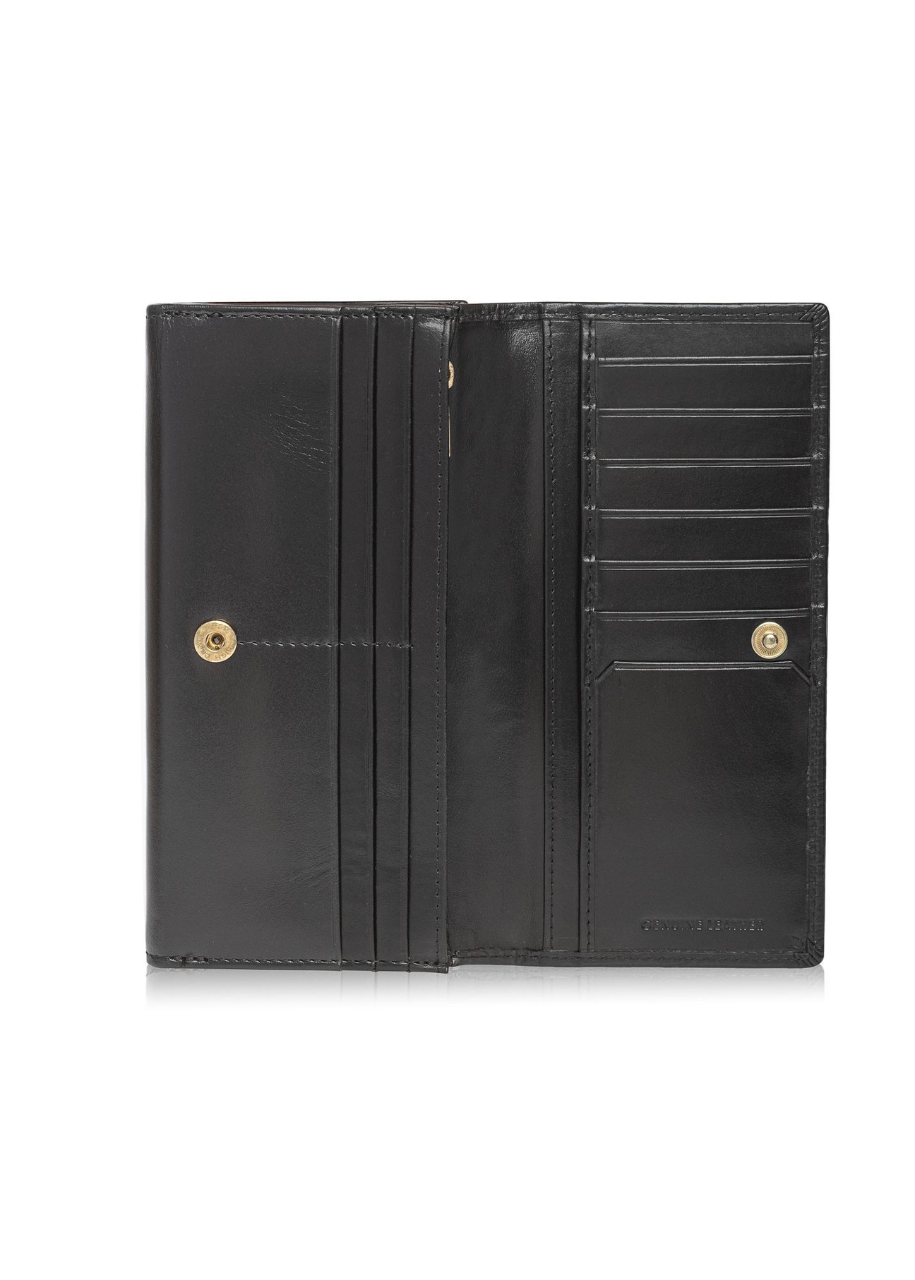 Women's leather black wallet PORES-0909-9G(Z26), product view inside on white background.