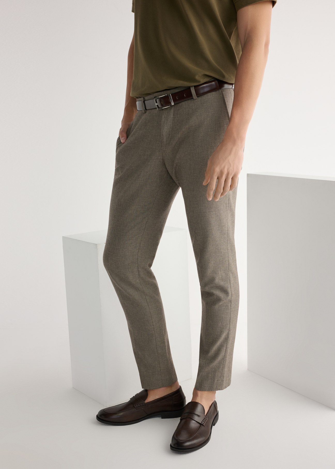 Brown leather men's loafers BUTYM-0482-1I(W26)