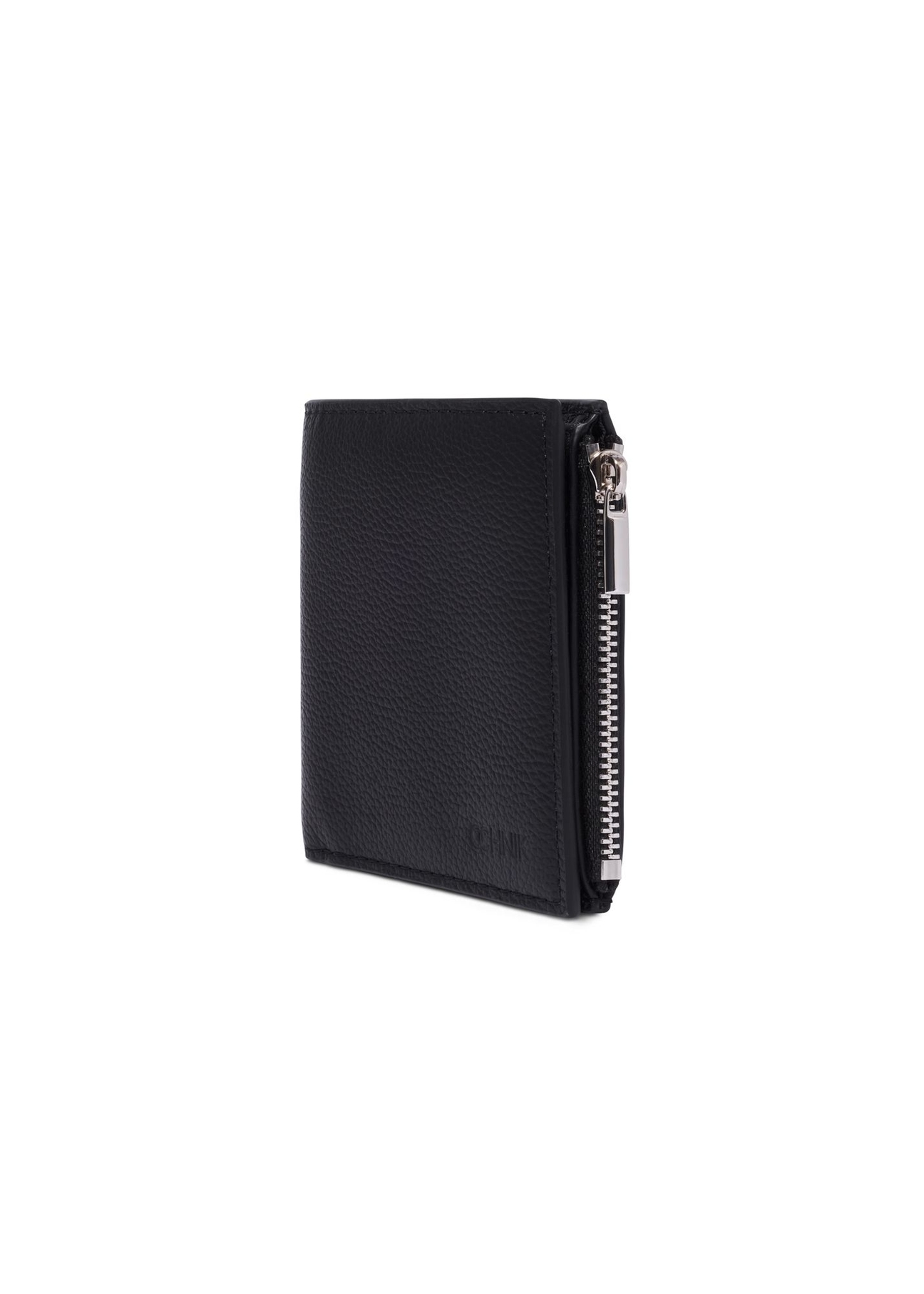 Black small leather men's wallet PORMS-0730-9I(Z26) - diagonal view of the product, on a white background.