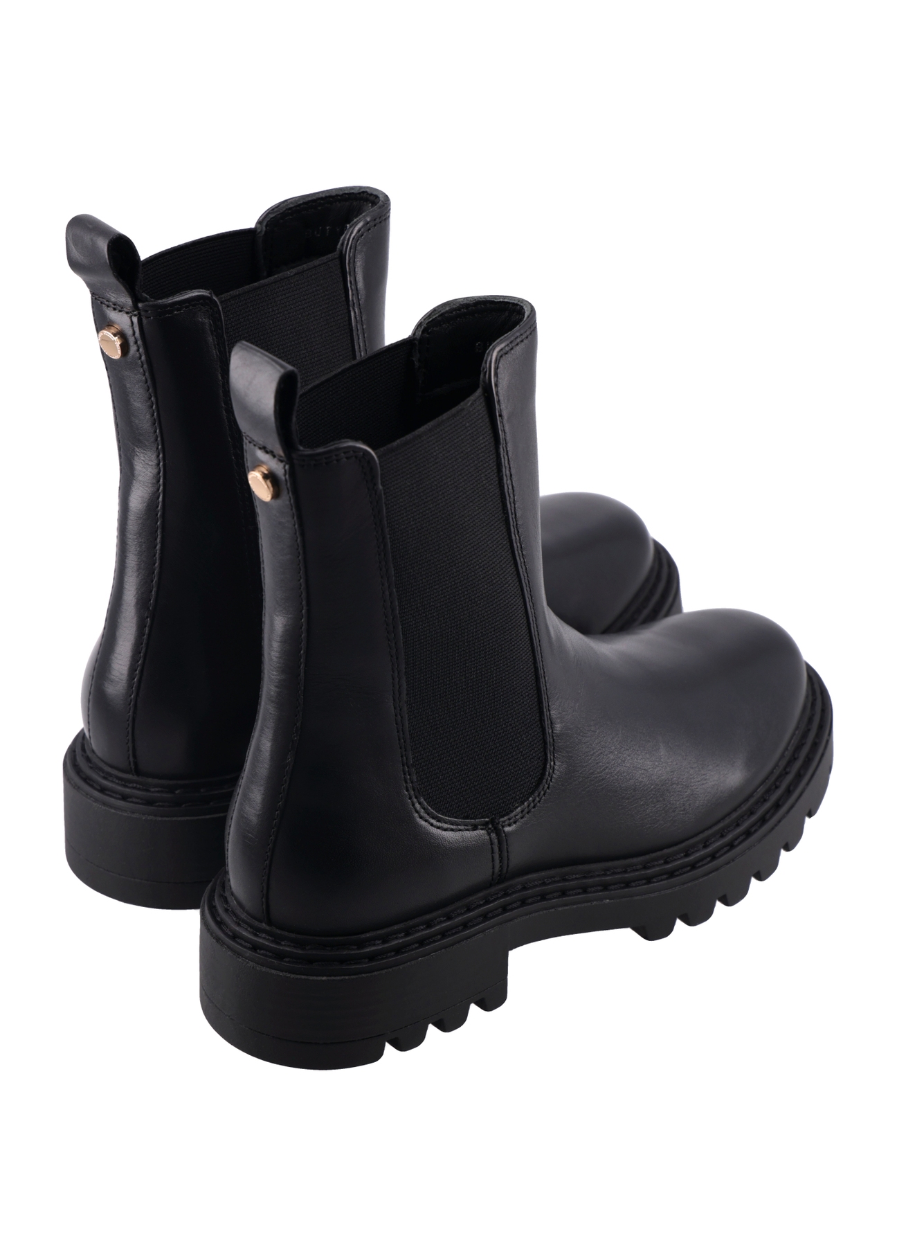 Women's black leather Chelsea boots BUTYD-1287-99(Z26), product view from the back on a white background.