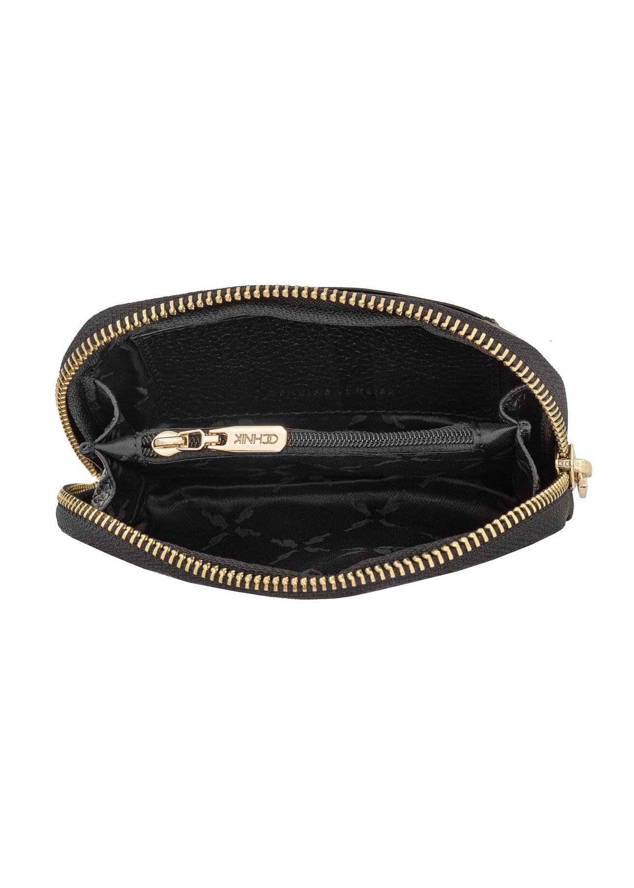 Small black women's leather wallet PORES-0905G-99(Z25) - product view from above on white background.