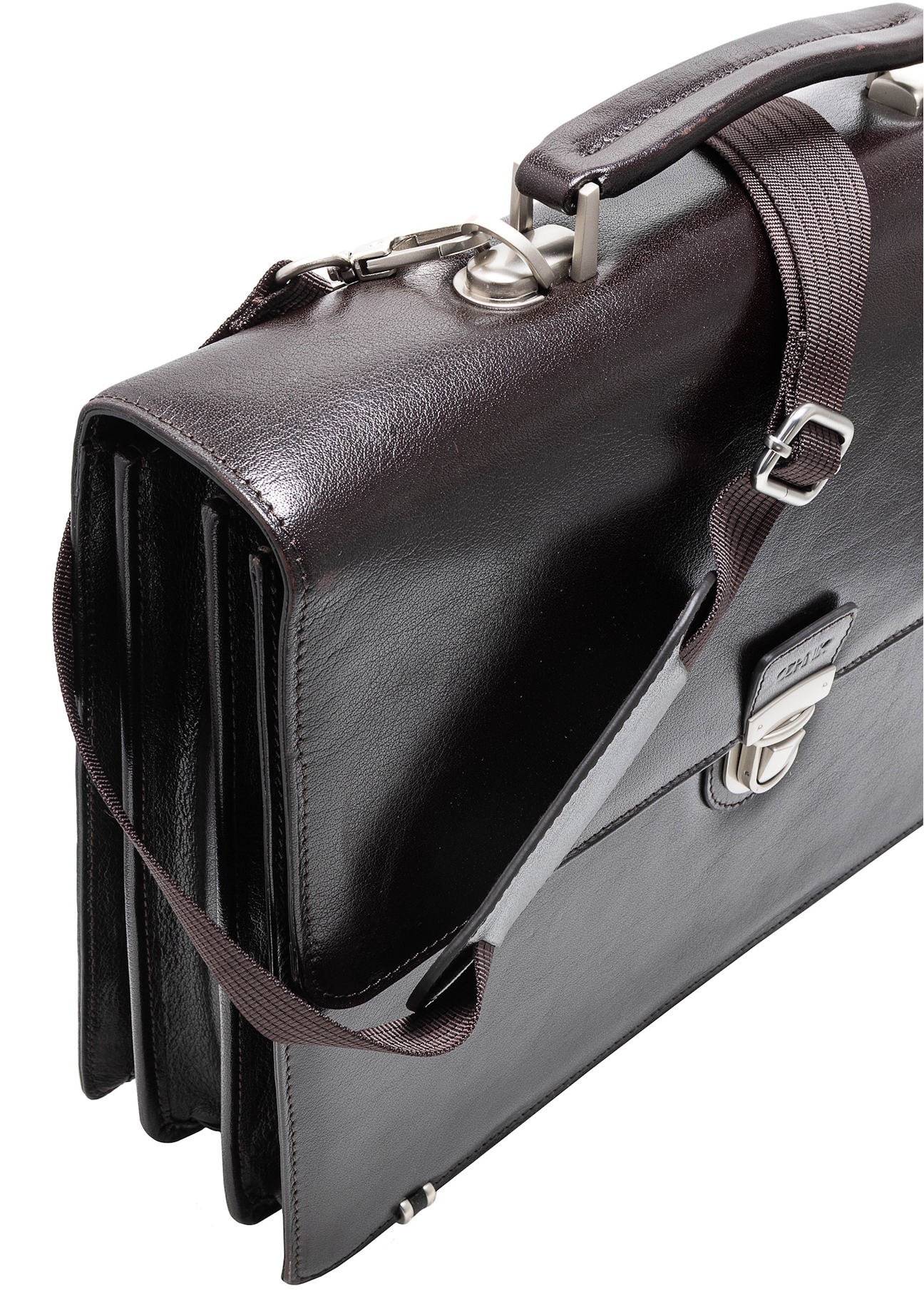 Men's leather briefcase TORMS-0478-89(Z25), close-up of the product detail on a white background.