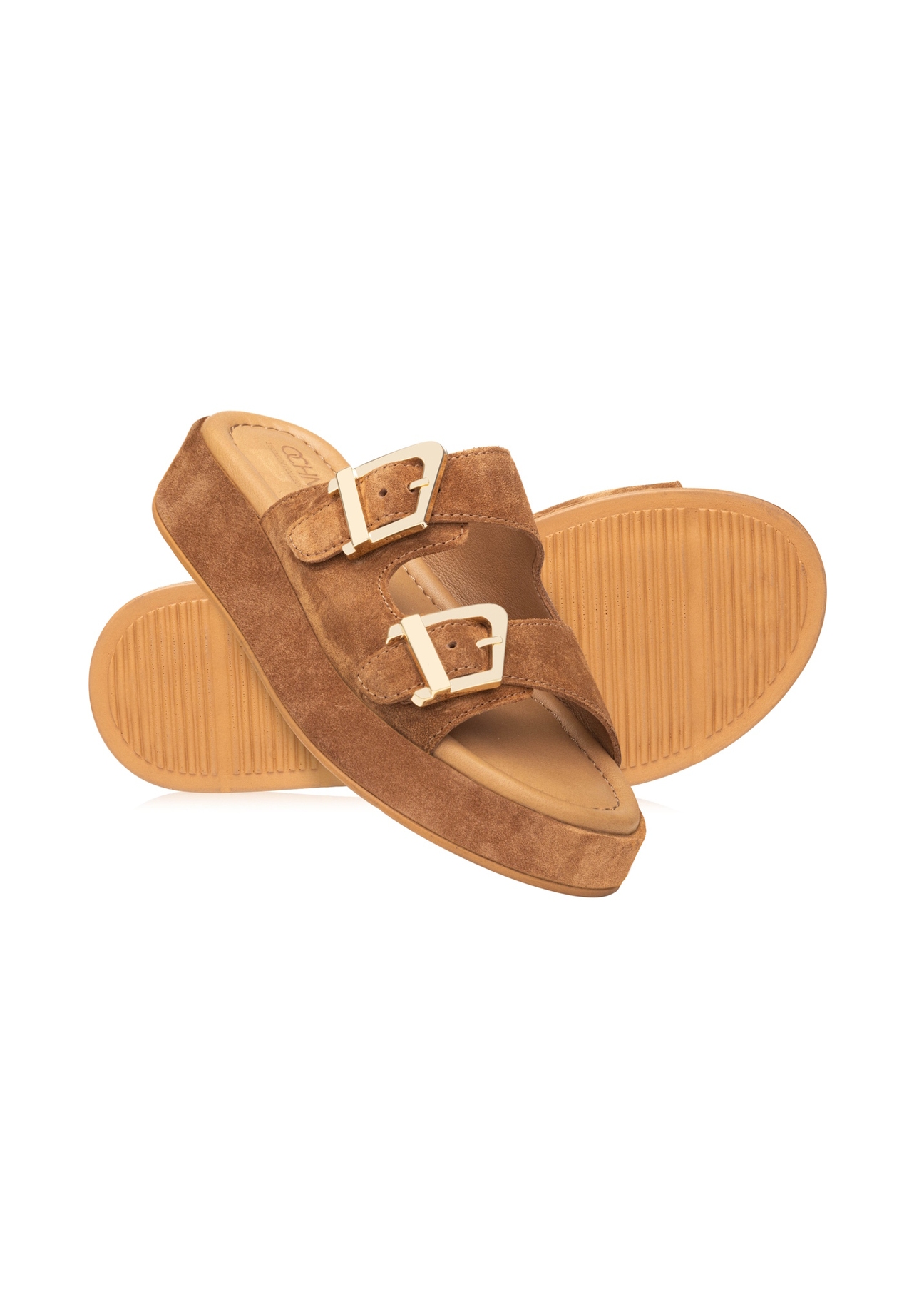 Women's suede platform mules BUTYD-1241-1D(W26), diagonal product view on a white background.