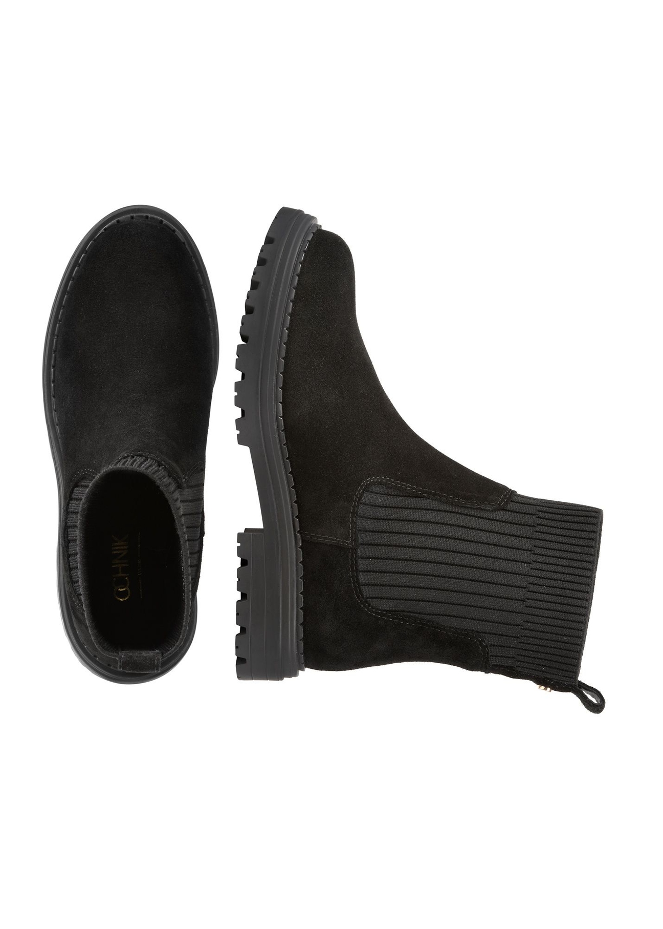 Women's black suede Chelsea boots BUTYD-1194-9E(Z26), product view from above on a white background.