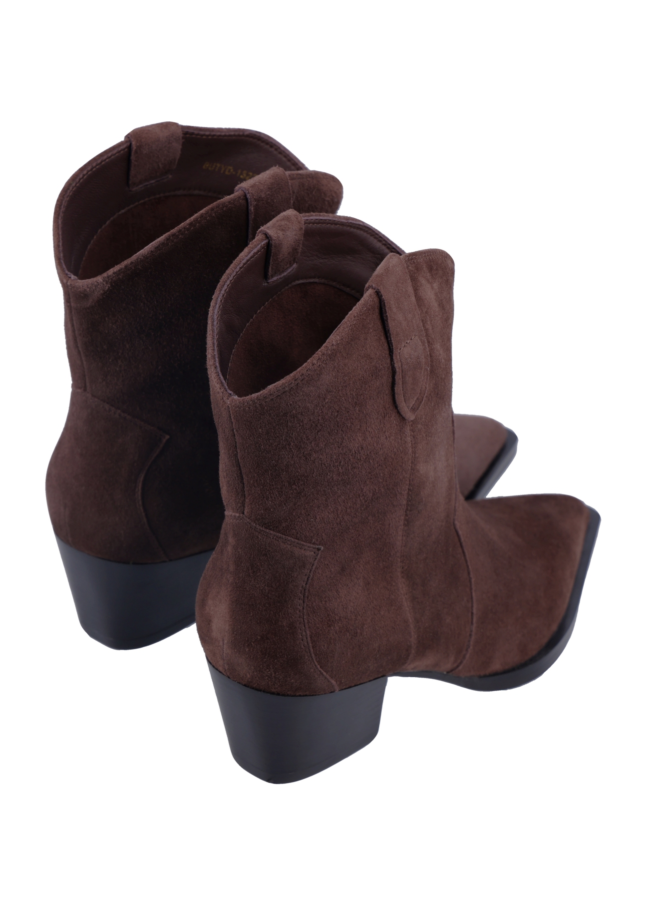 Women's suede cowboy boots BUTYD-1323-1I(Z26), product view from the back on a white background.