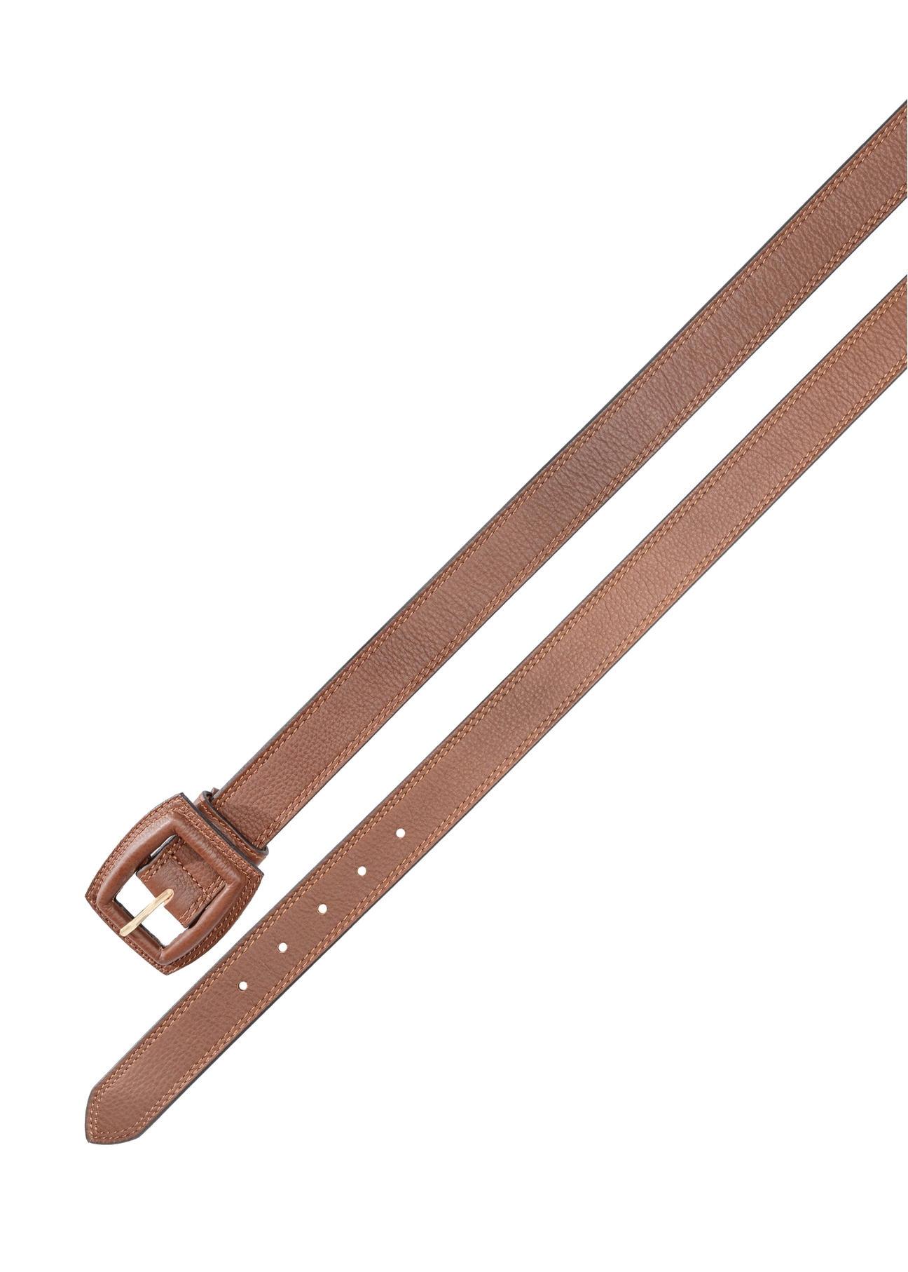 Brown leather women's belt PASDS-0272-1D(W26), top view of the product on a white background.