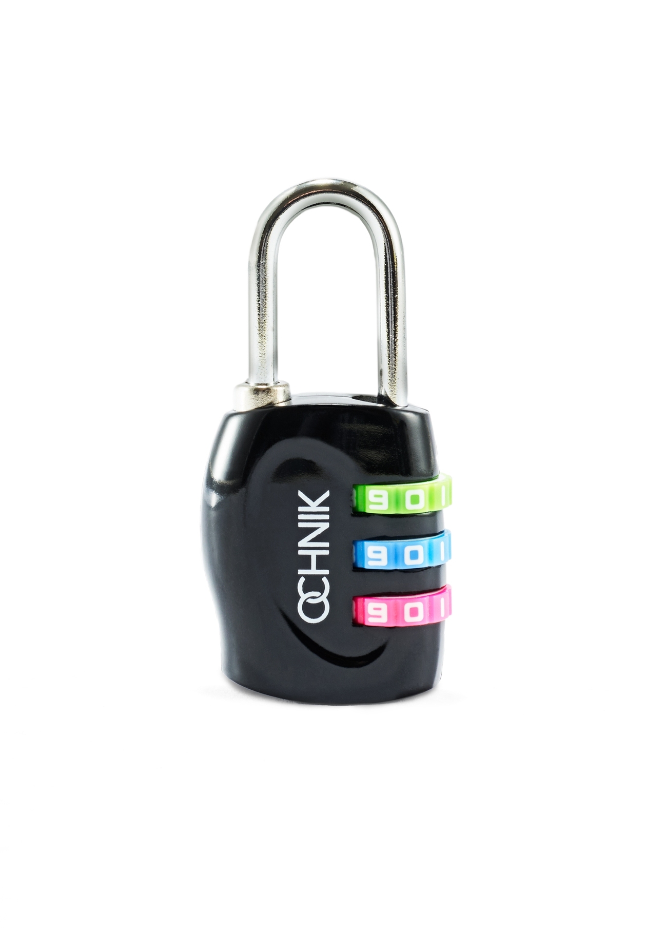 Black combination padlock AW-015-0001-99(W25), product front view without packaging on white background.