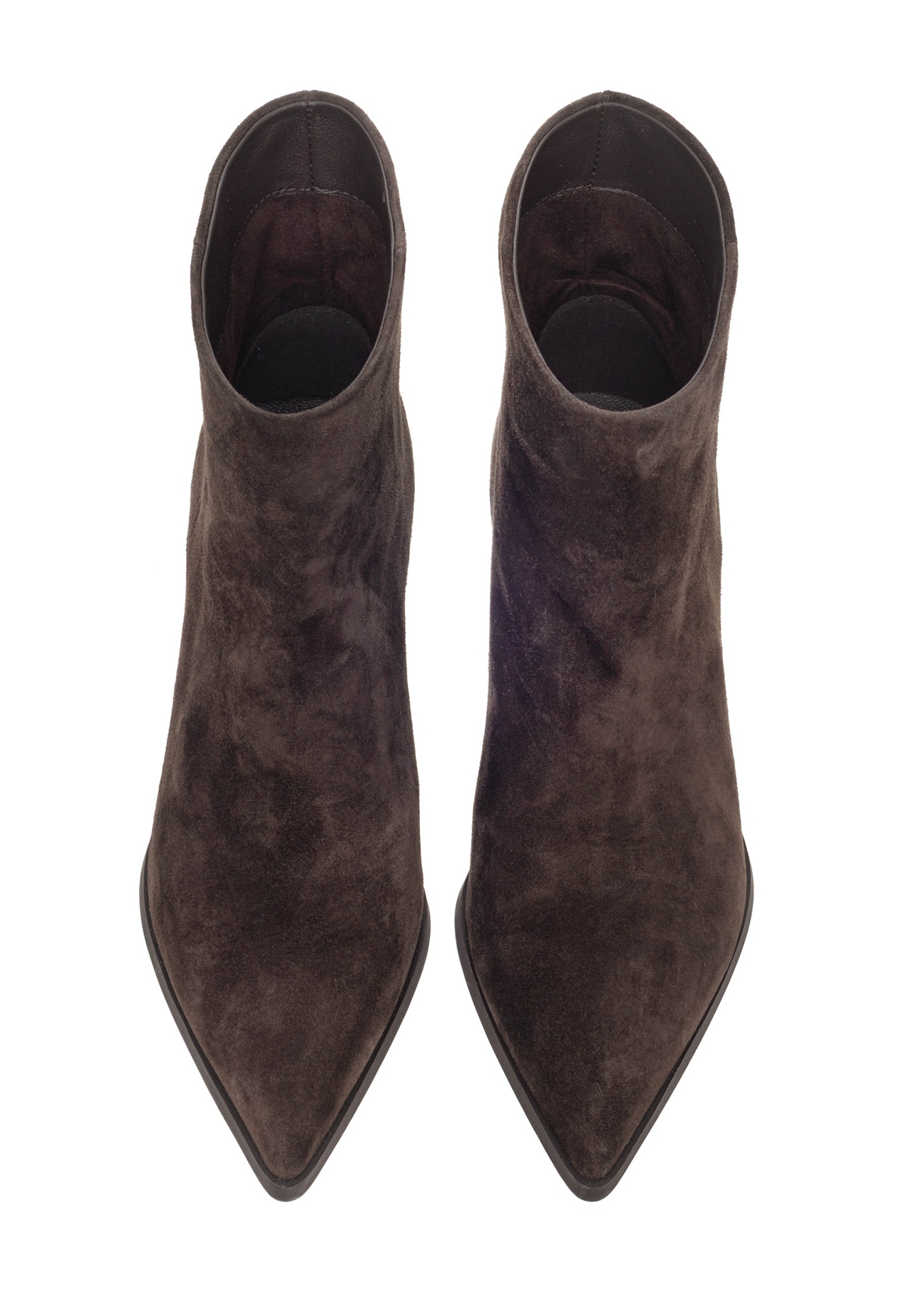 Dark brown suede women's ankle boots BUTYD-1337-1I(Z26), front product view on white background.