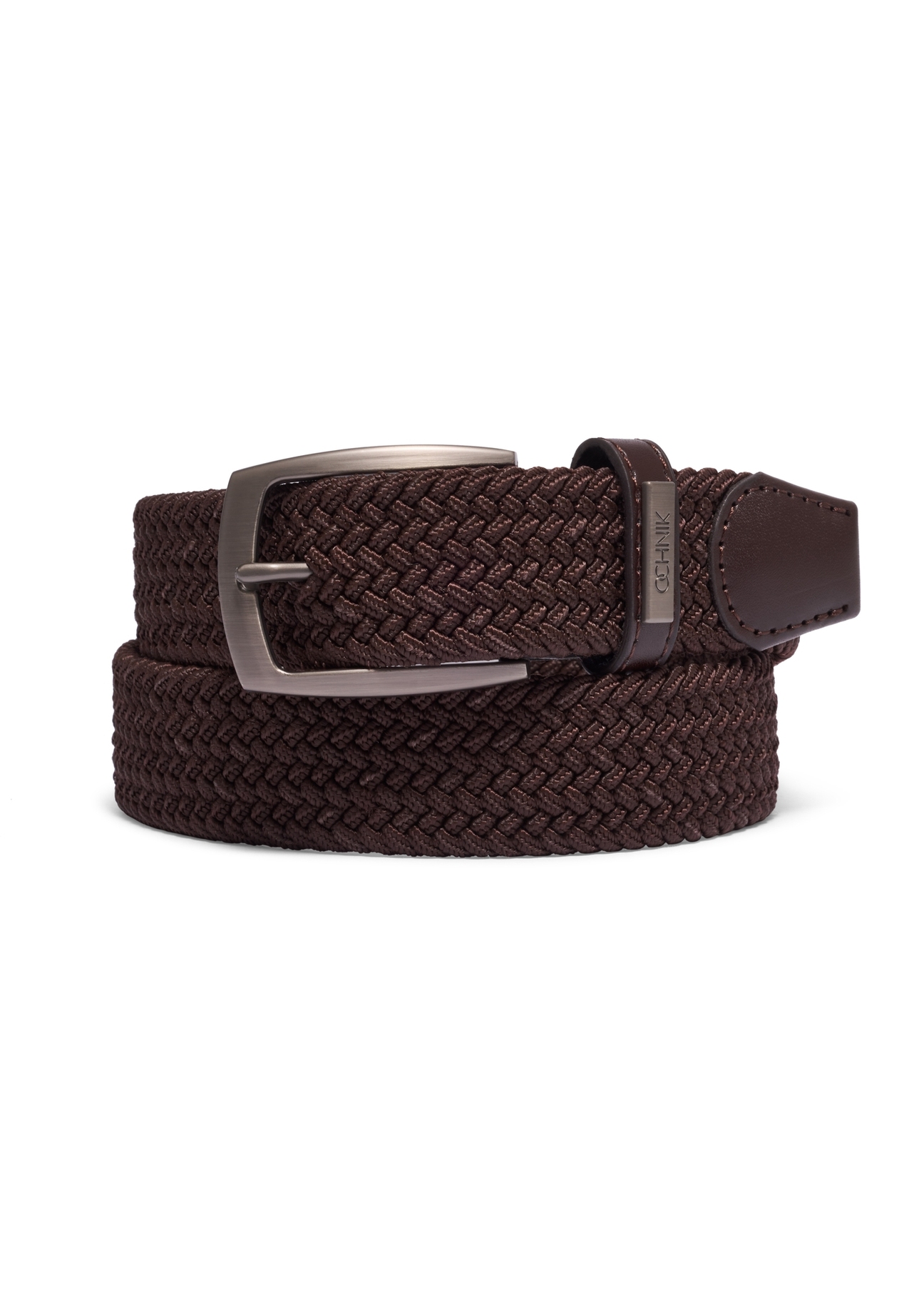 Brown braided men's belt PASMT-0004-1H(Z26), front view of the product on a white background.