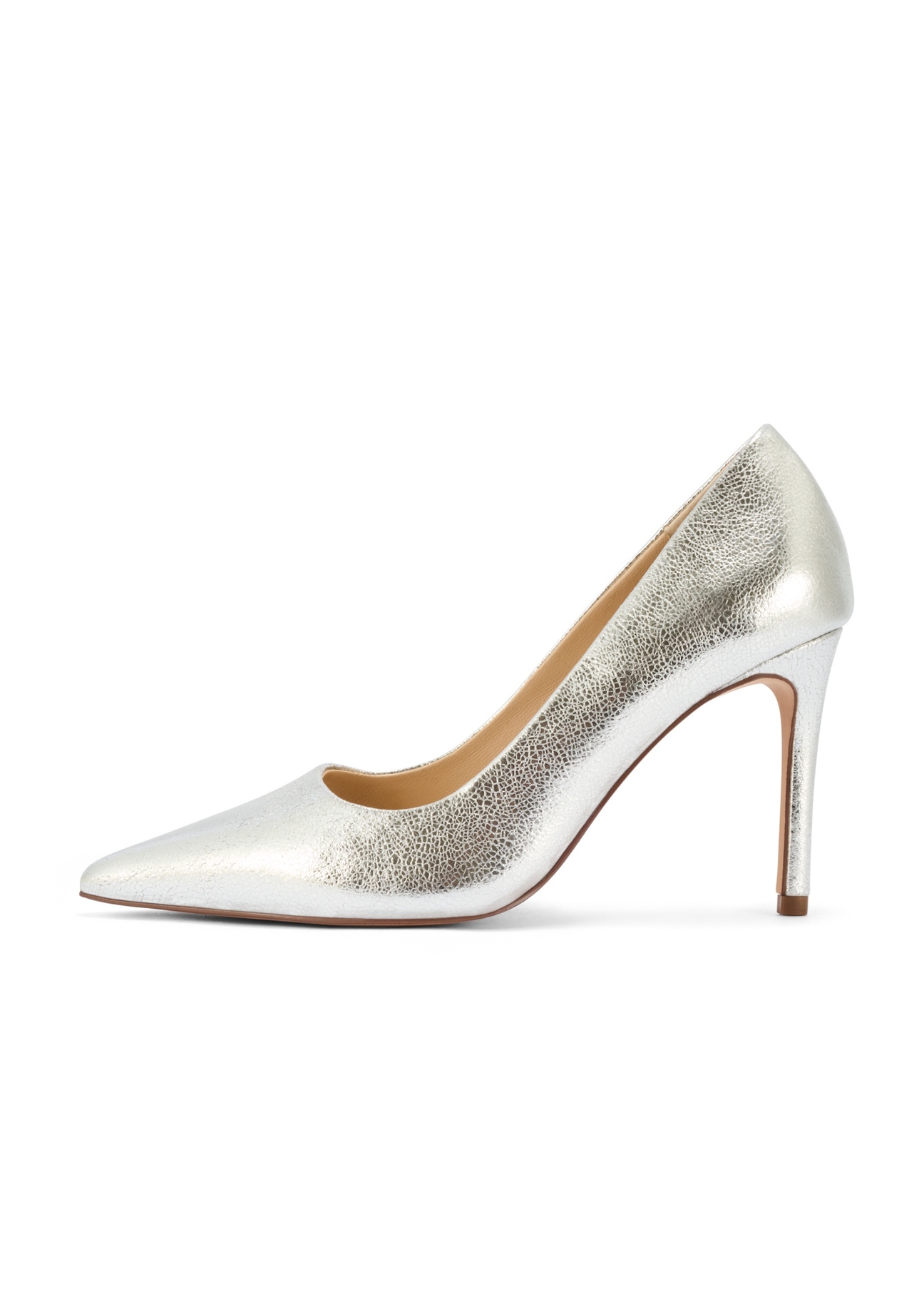Silver leather women's high heels BUTYD-1131-92(Z25), side view of the product on a white background.